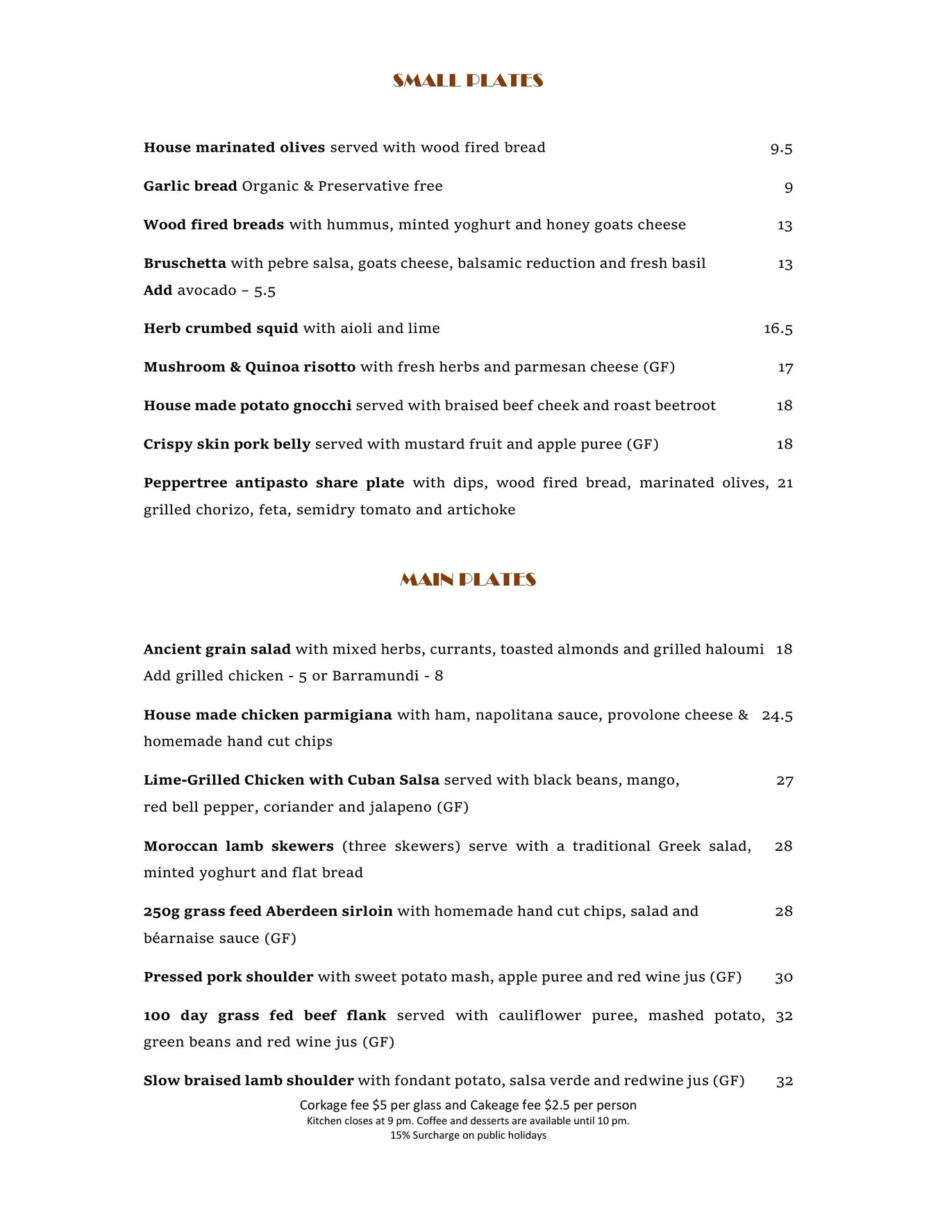 The Peppertree Licensed Restaurant menu, page 2