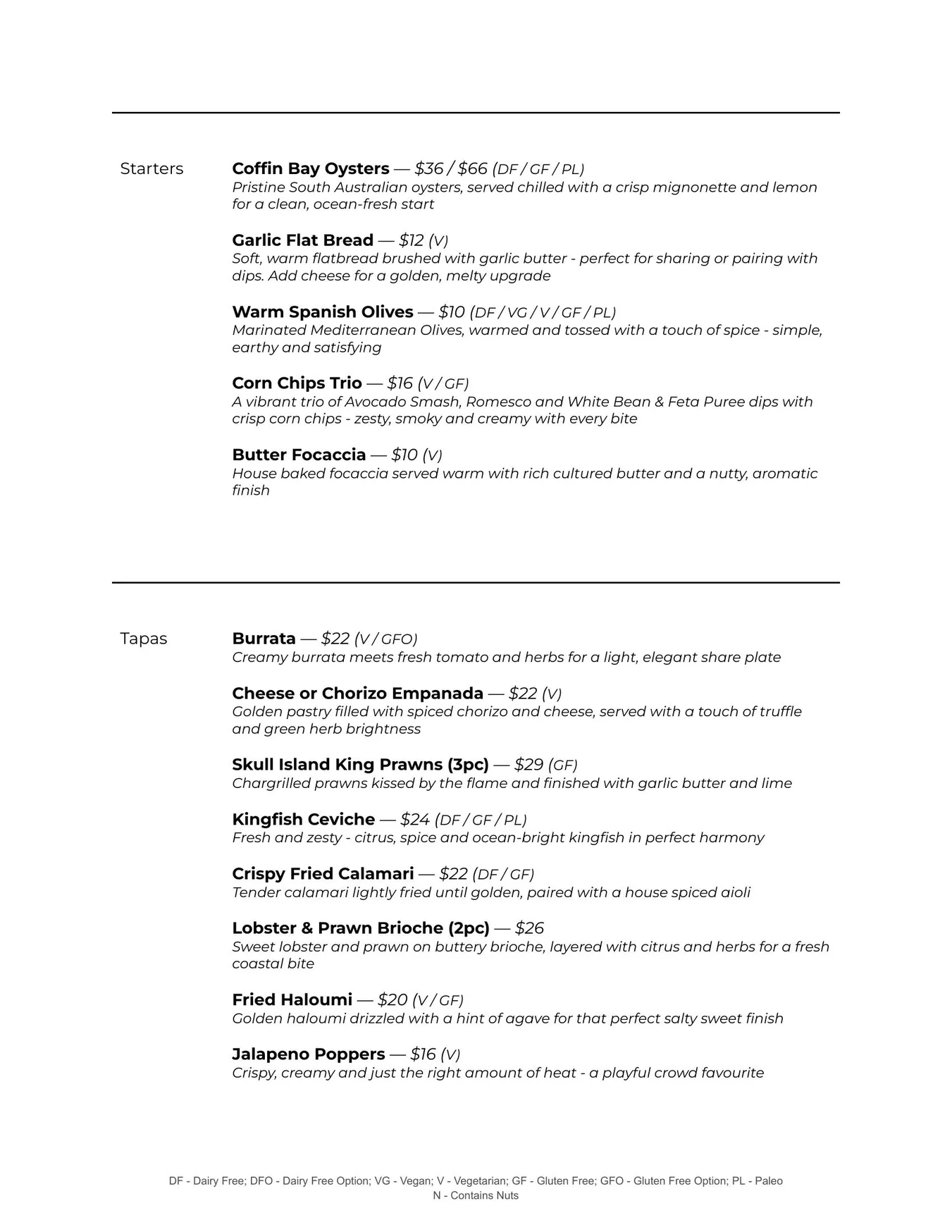 Solenne menu, page 2