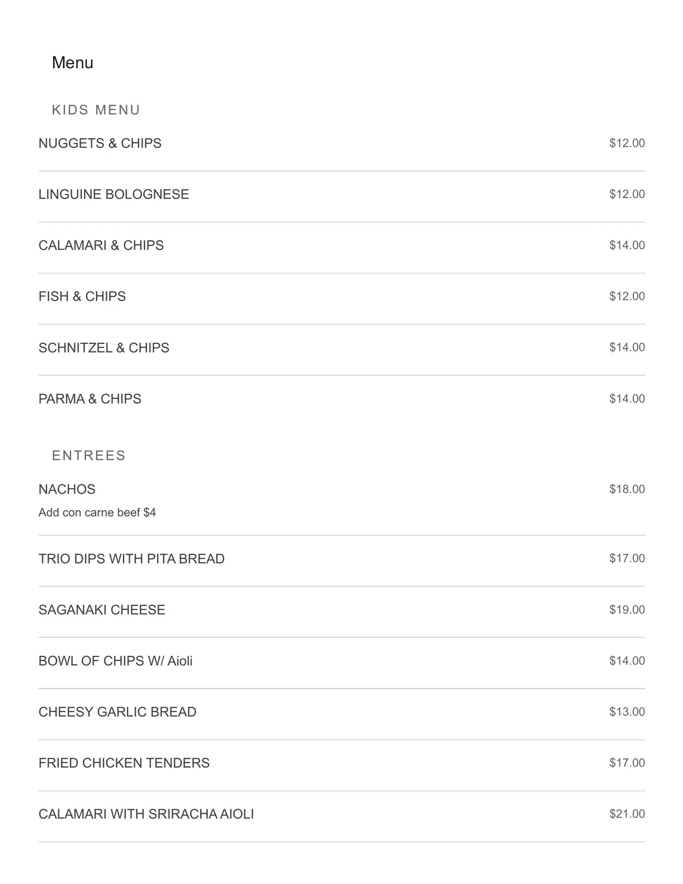 Fat Chef (Mernda) menu, page 1