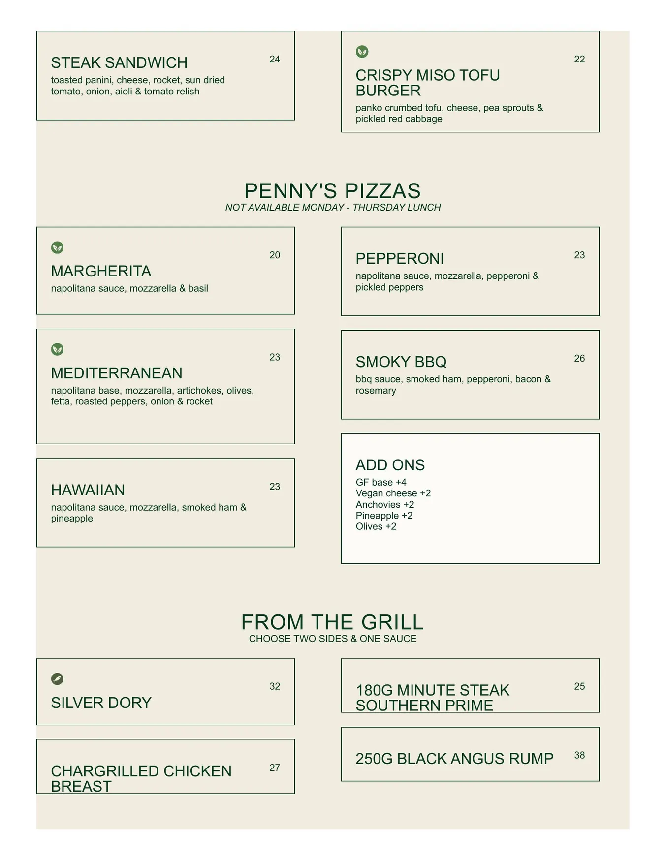 Penny's Hotel menu, page 3