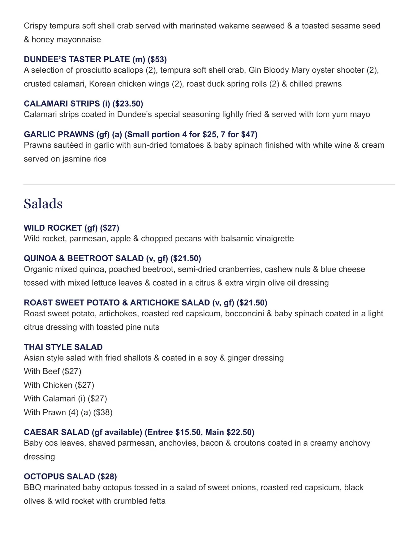 Dundee's on the Waterfront menu, page 3