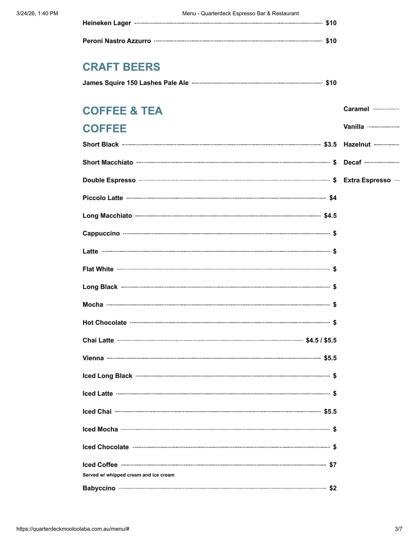 Quarterdeck menu, page 8