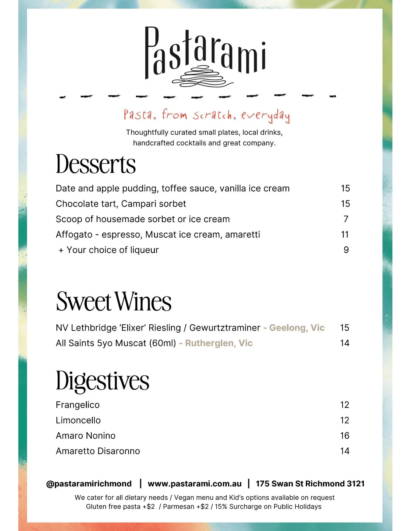 Pastarami menu, page 5