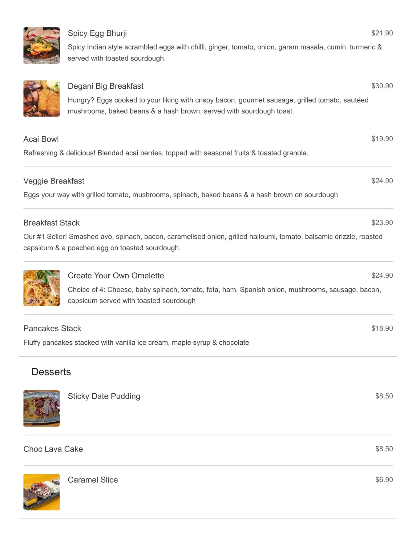 Degani Woodgrove menu, page 13