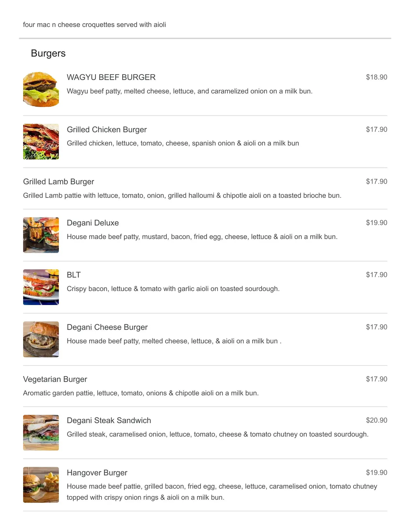 Degani Woodgrove menu, page 15