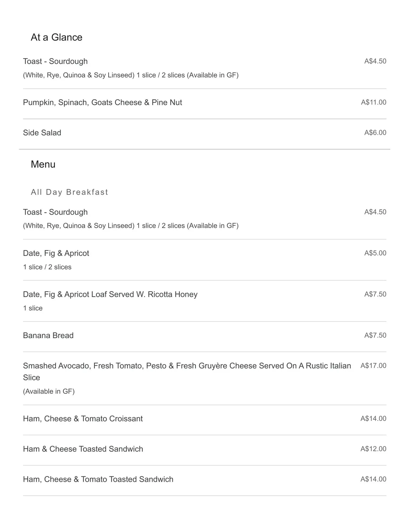 Brooklyn's Corner menu, page 1