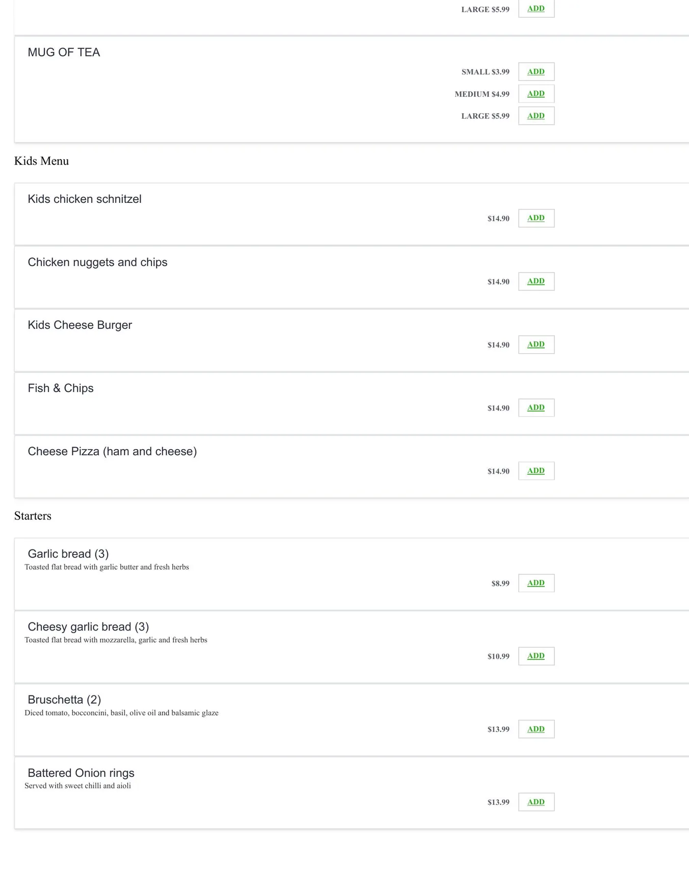 Sforno Italian menu, page 4