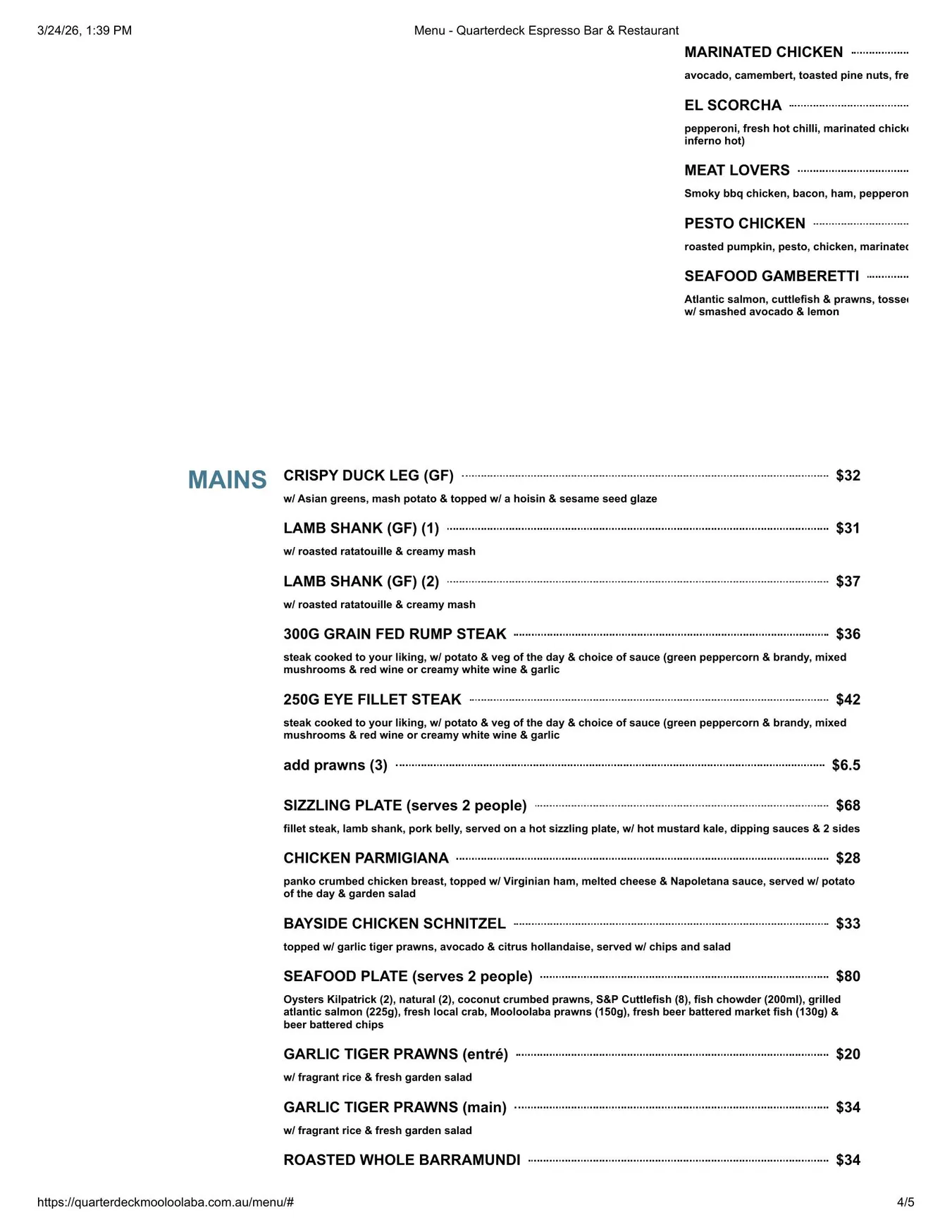 Quarterdeck menu, page 4
