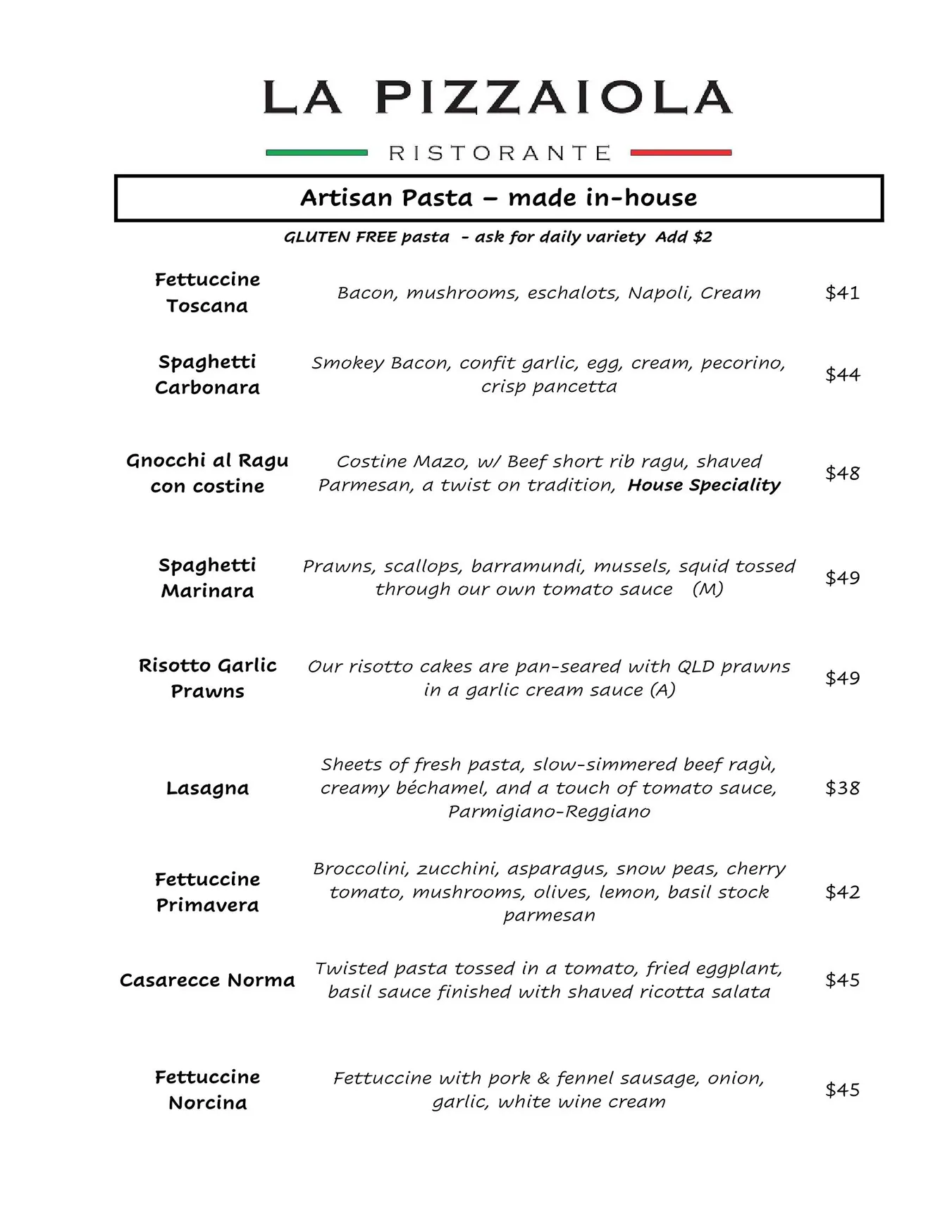 La Pizzaiola menu, page 3