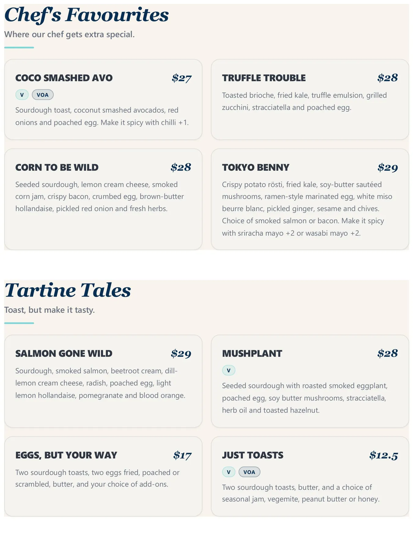 Third Wheel Café menu, page 1