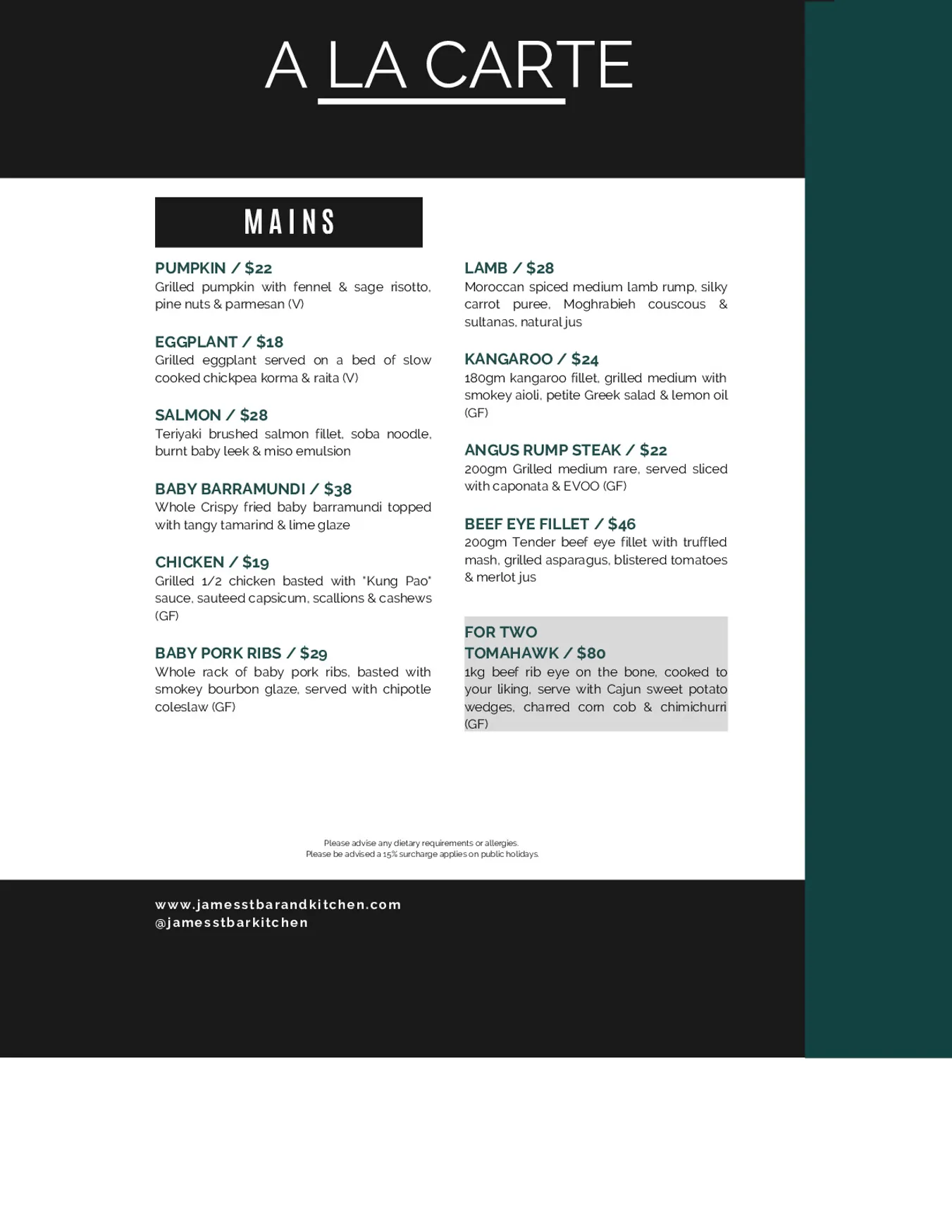 James St Bar + Kitchen menu, page 4