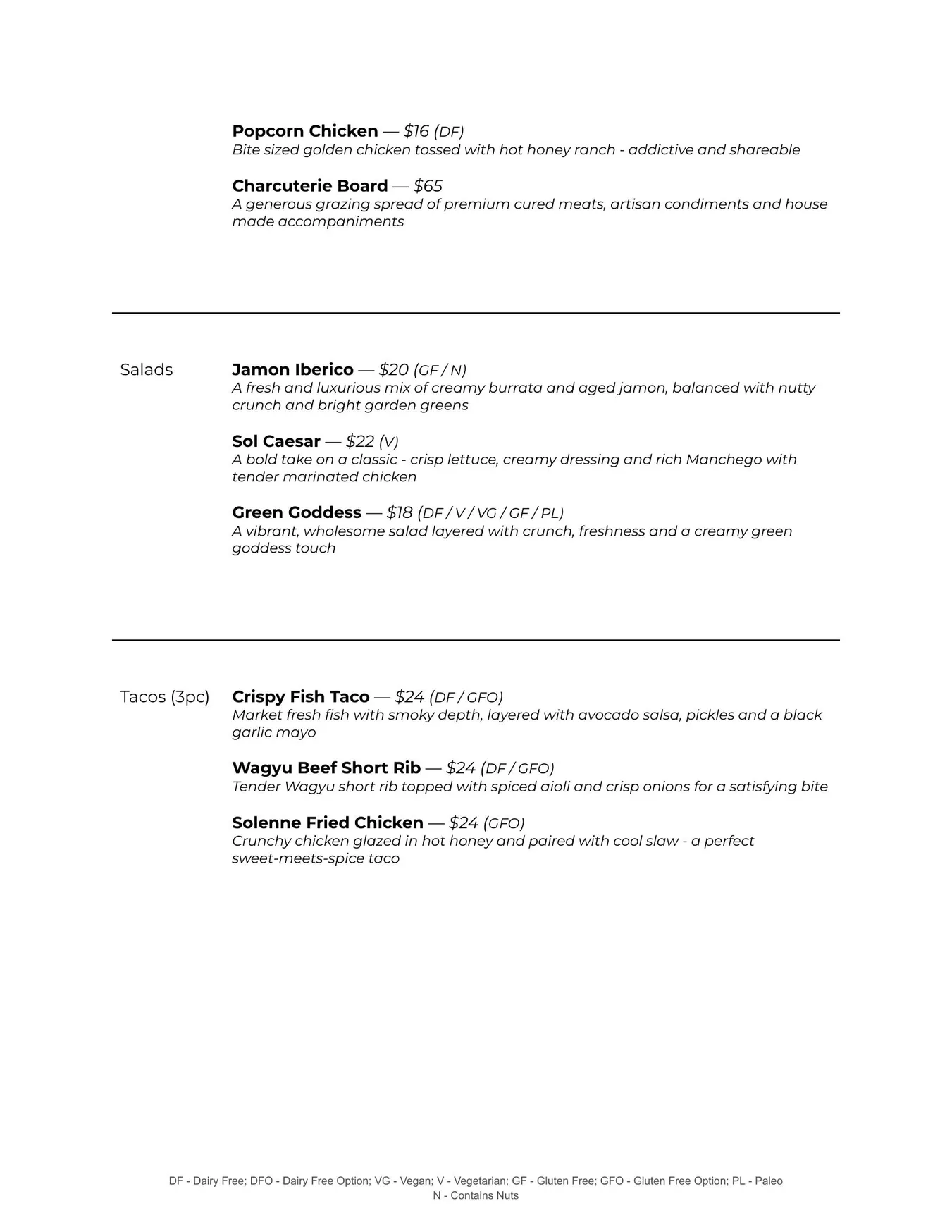 Solenne menu, page 3