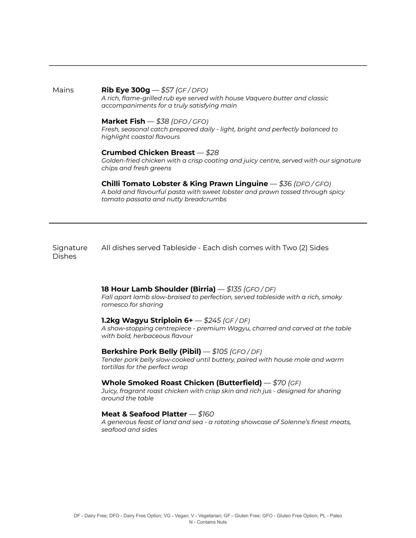 Solenne menu, page 5