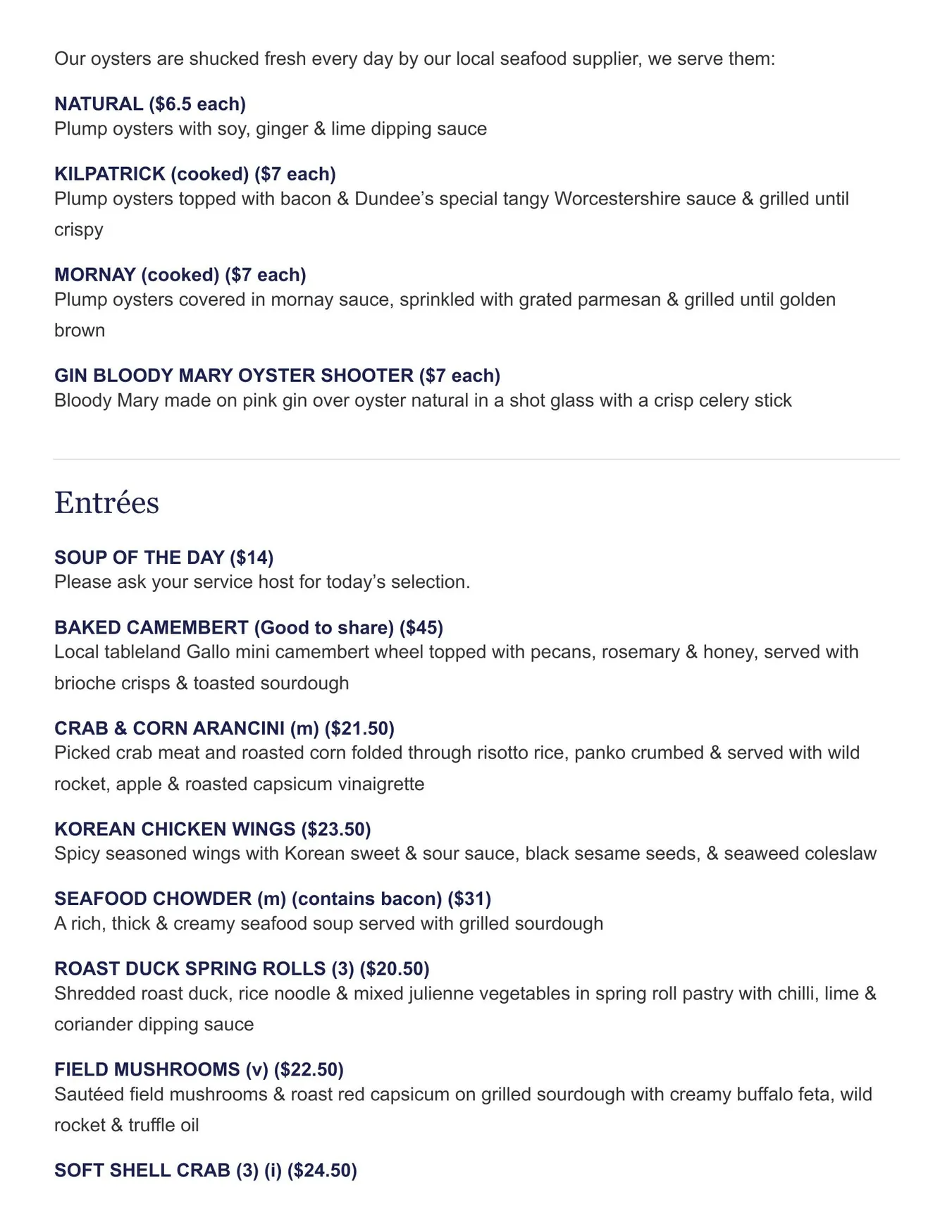 Dundee's on the Waterfront menu, page 2