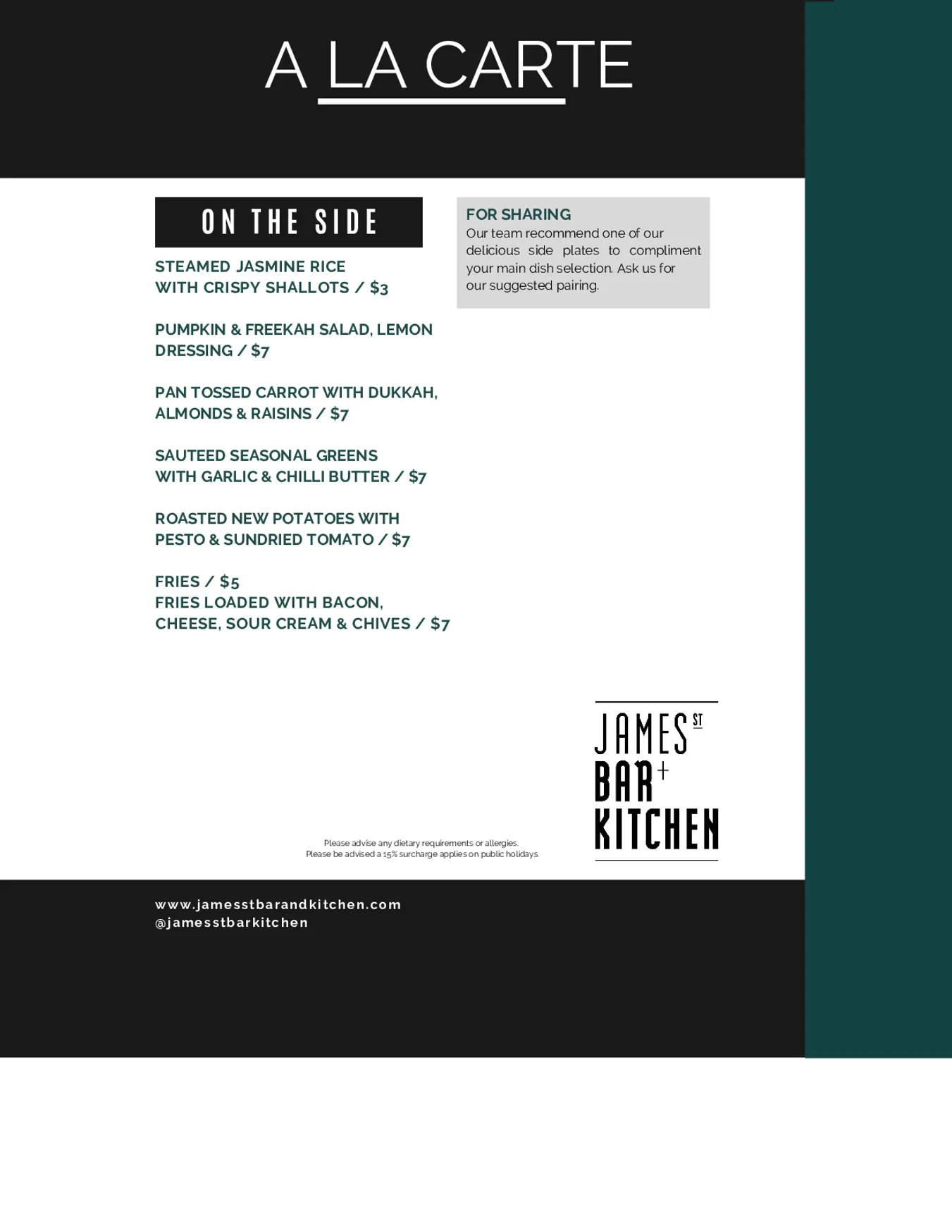 James St Bar + Kitchen menu, page 5