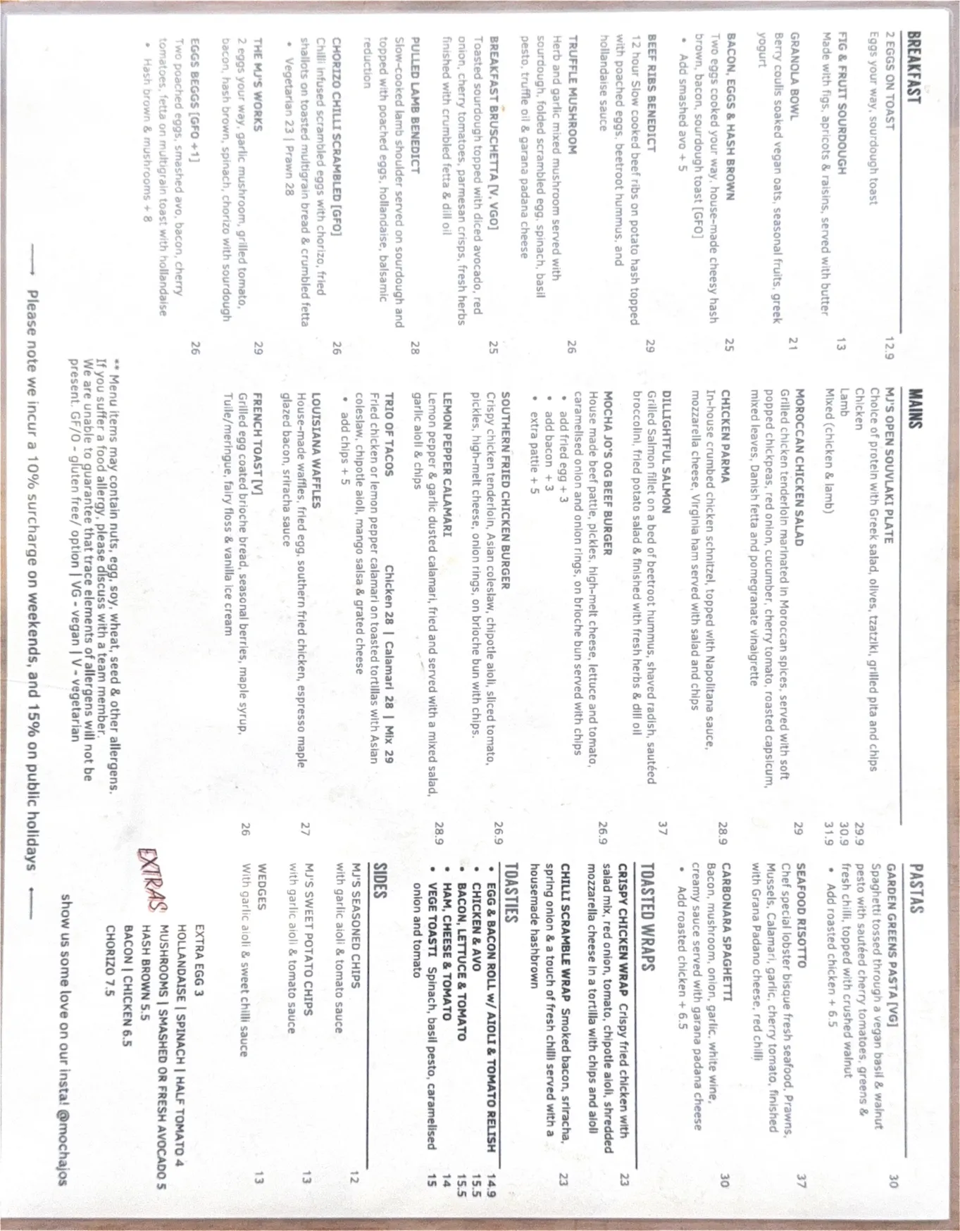 Mocha Jo's Cafe & Brunch menu, page 1
