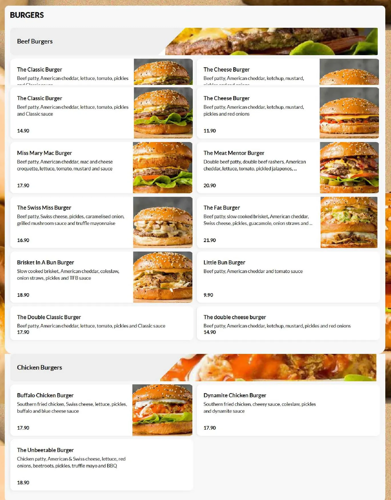 Two Fat Buns menu, page 1