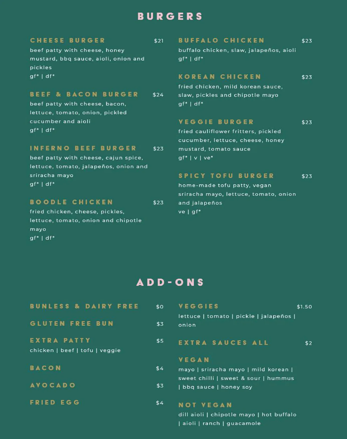 Boodle Beasley menu, page 2