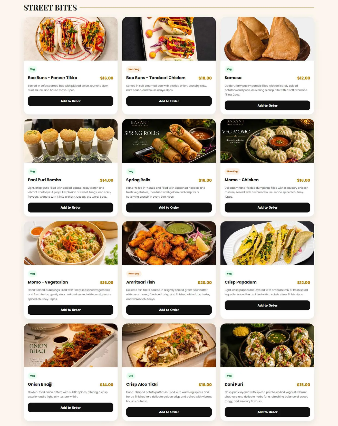 Basant Indian Social Dining menu, page 2