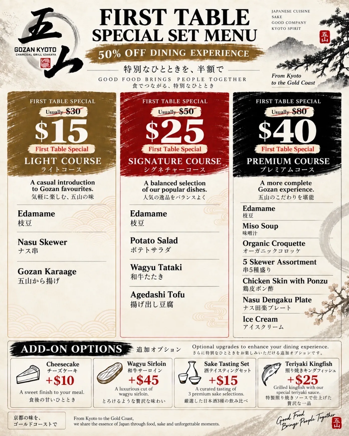 Gozan Kyoto menu, page 1