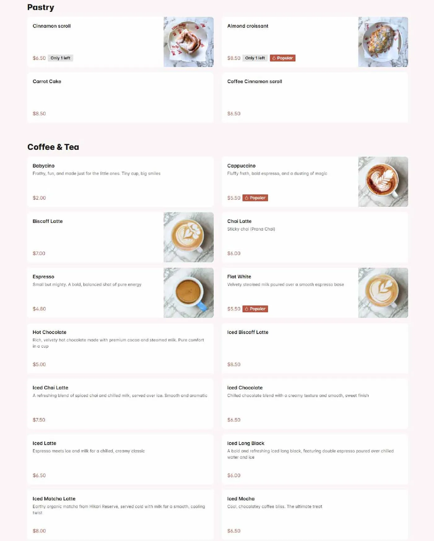 Ellis' Belly menu, page 2