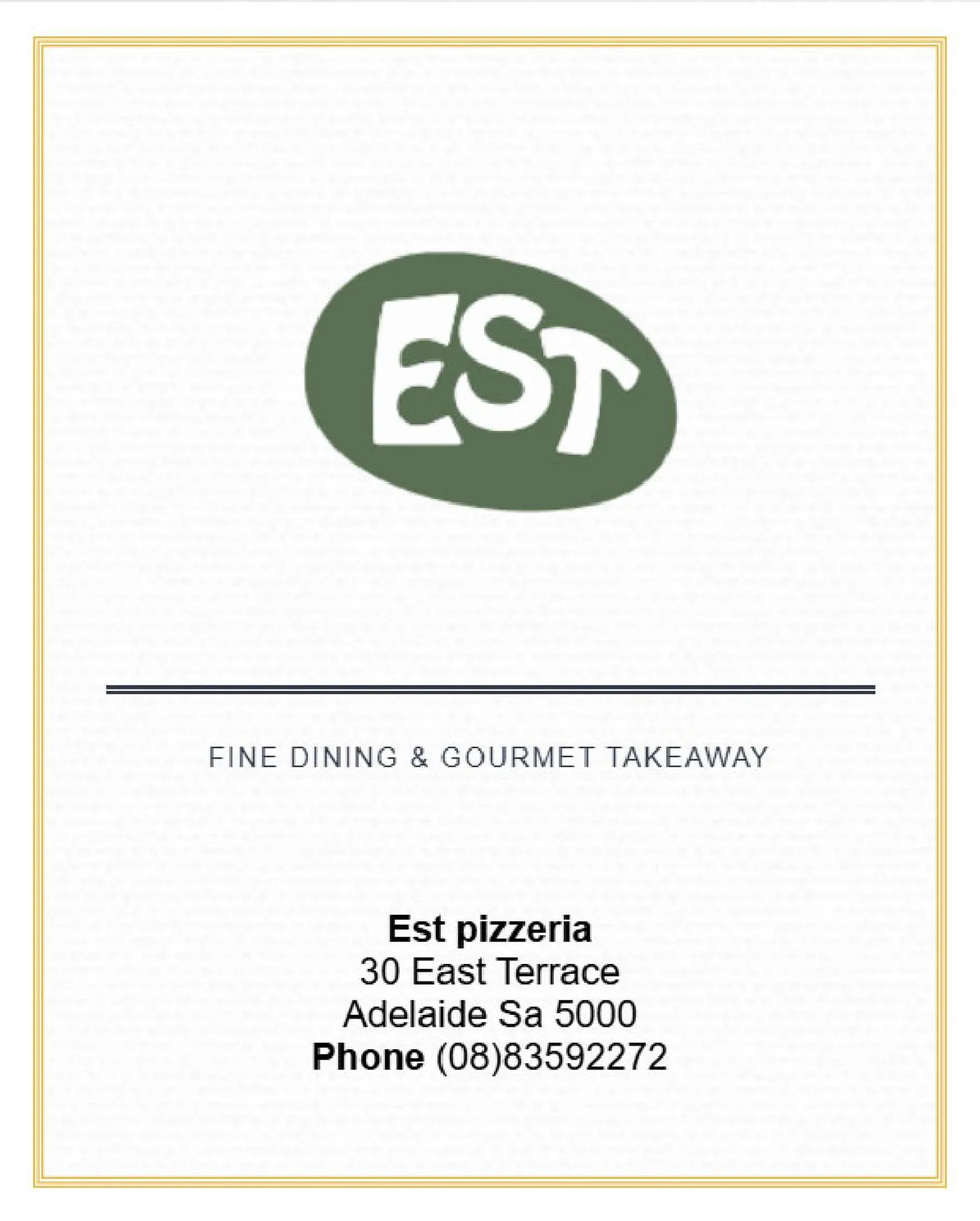 Est Pizzeria menu, page 1