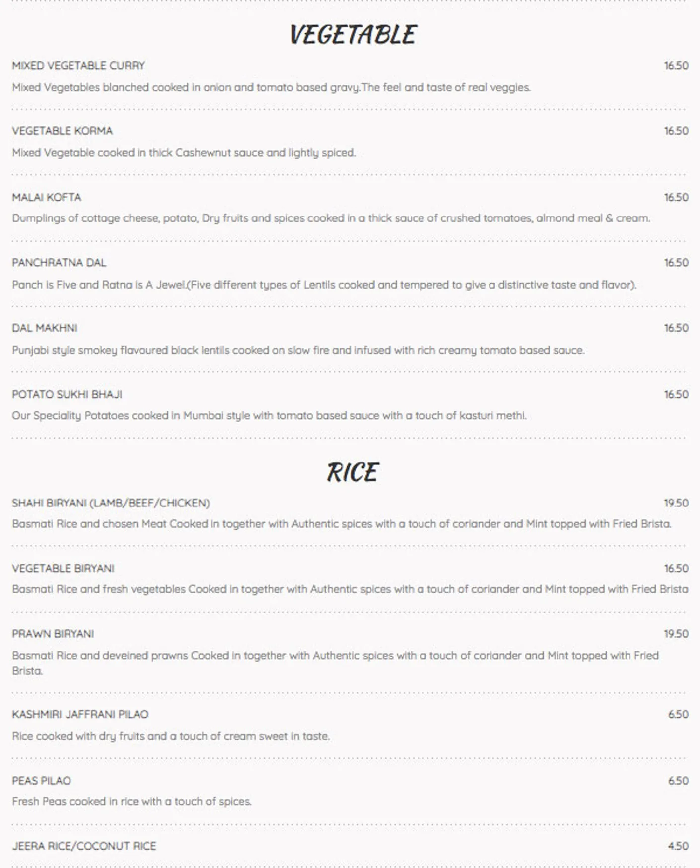 Spices 29 Goan Indian Restaurant menu, page 1