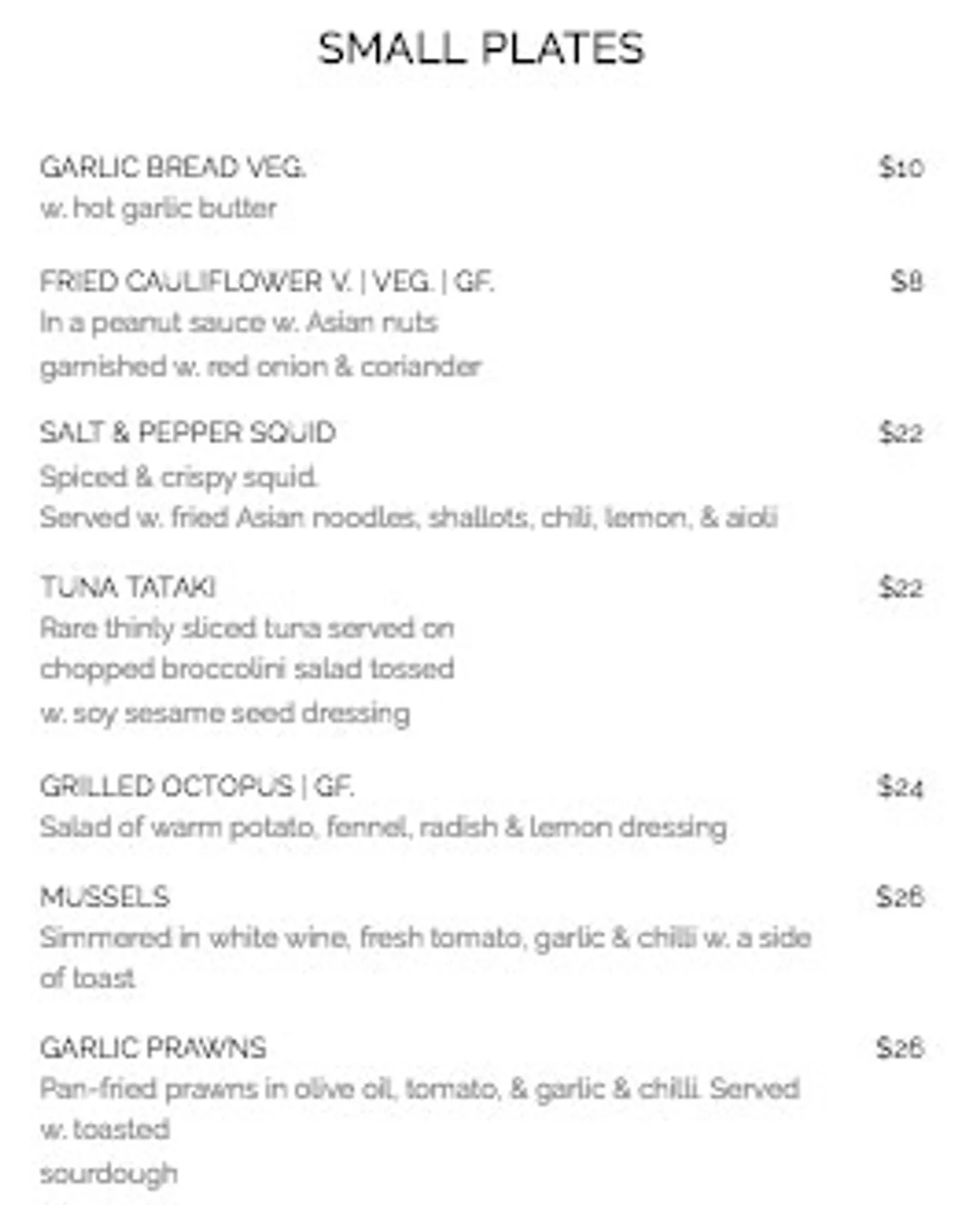 Whitewater menu, page 2
