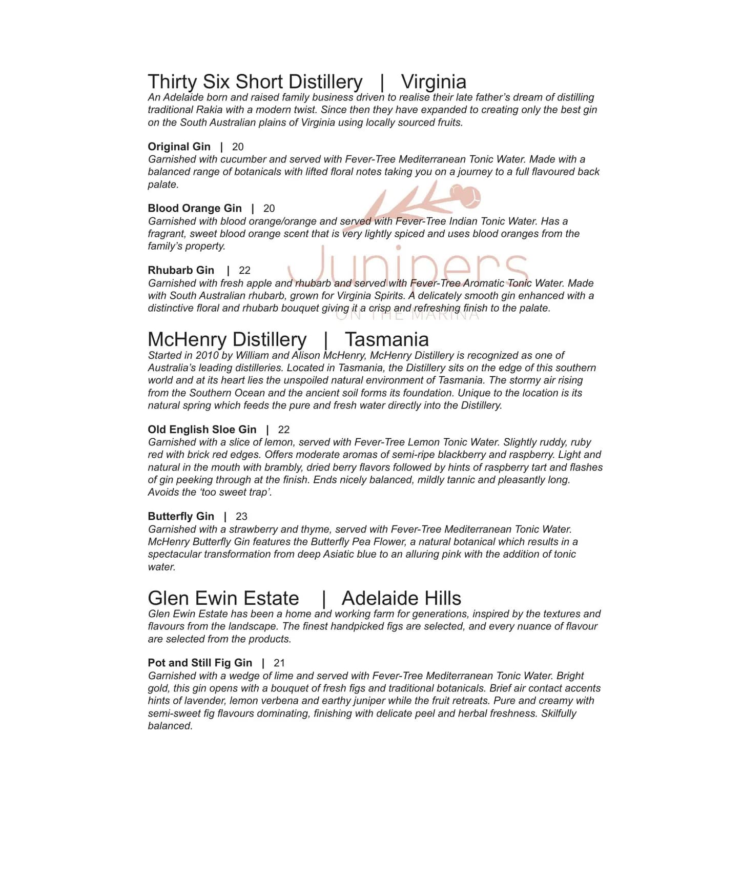 Junipers On The Marina menu, page 11