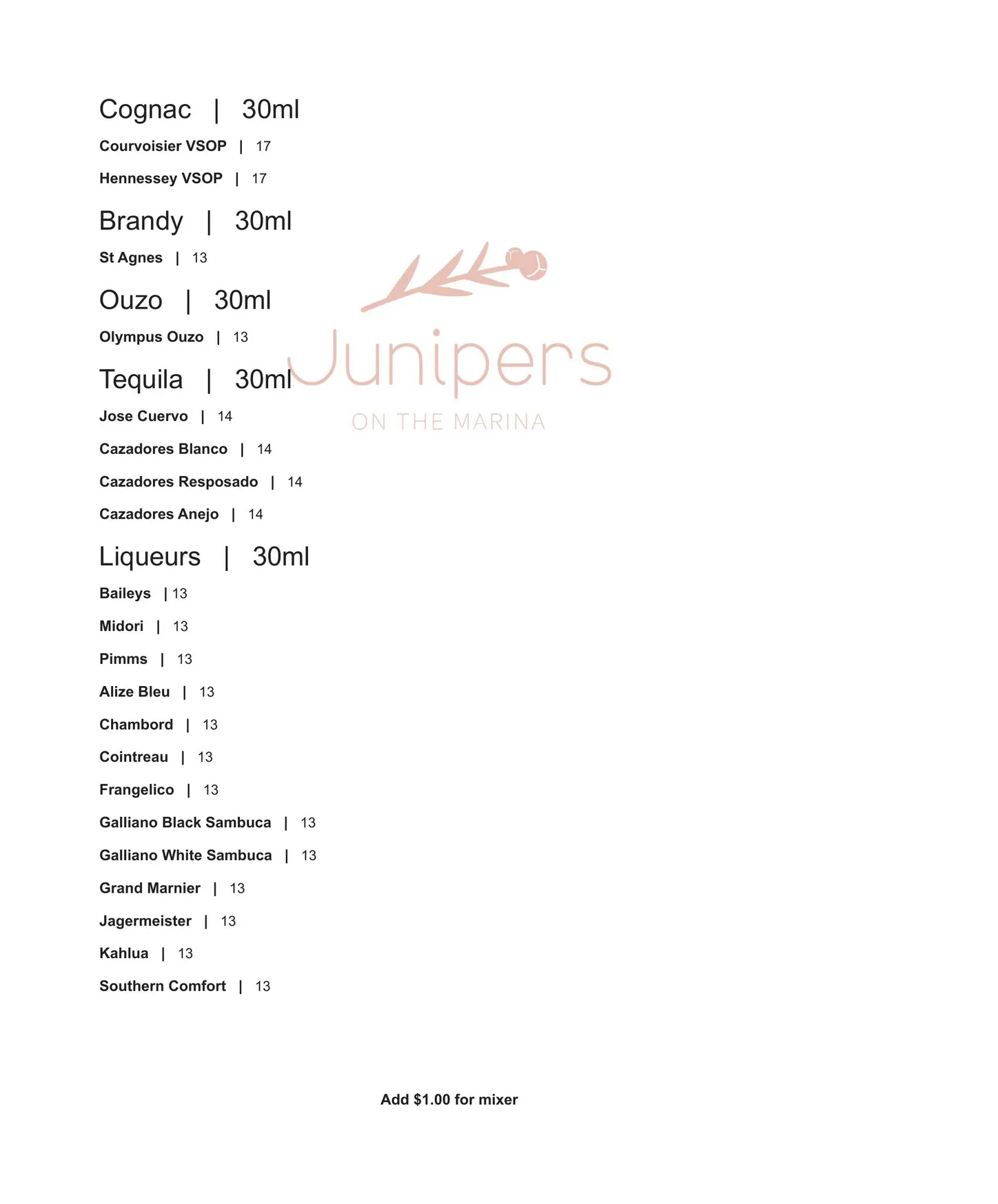 Junipers On The Marina menu, page 6