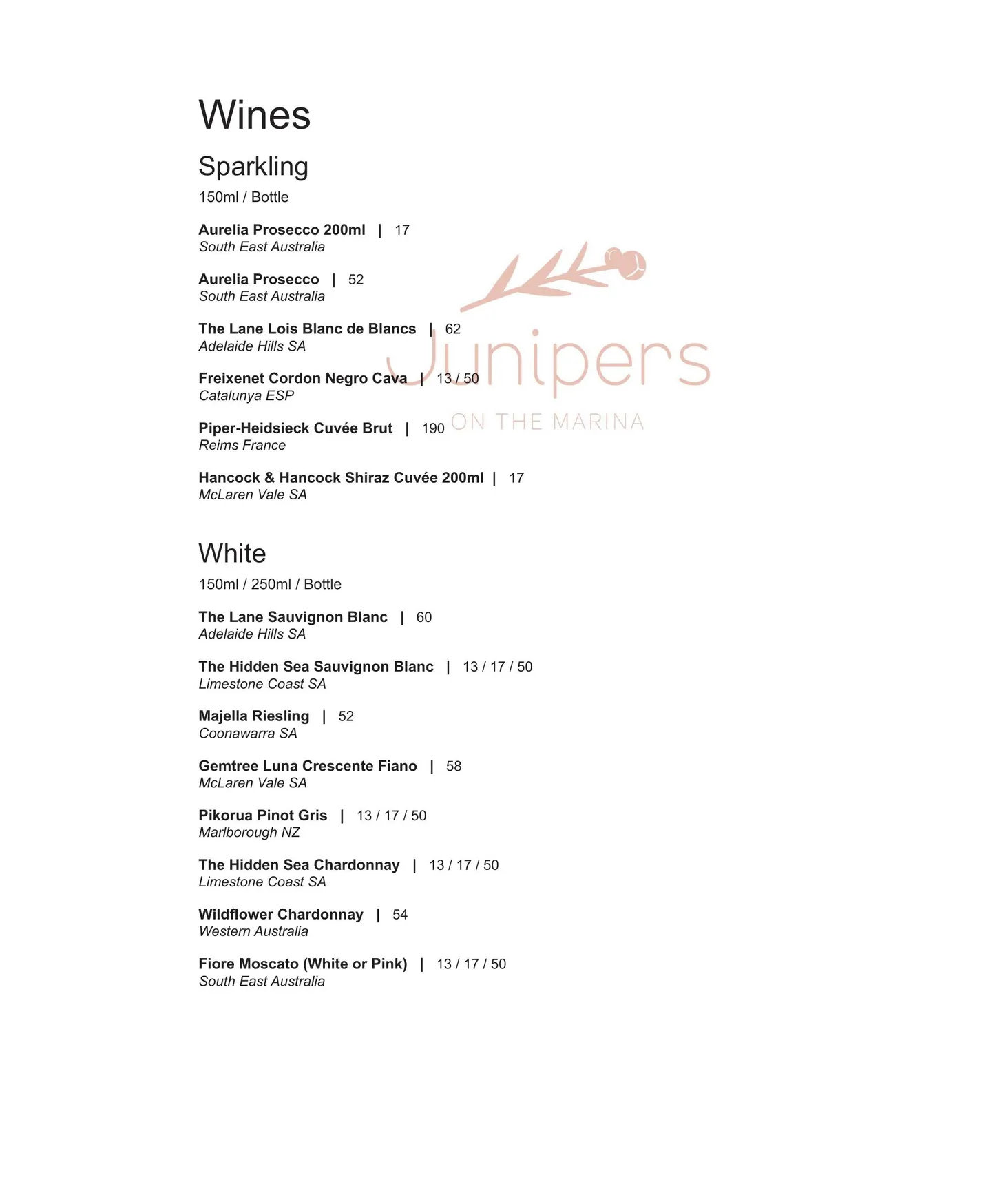 Junipers On The Marina menu, page 3