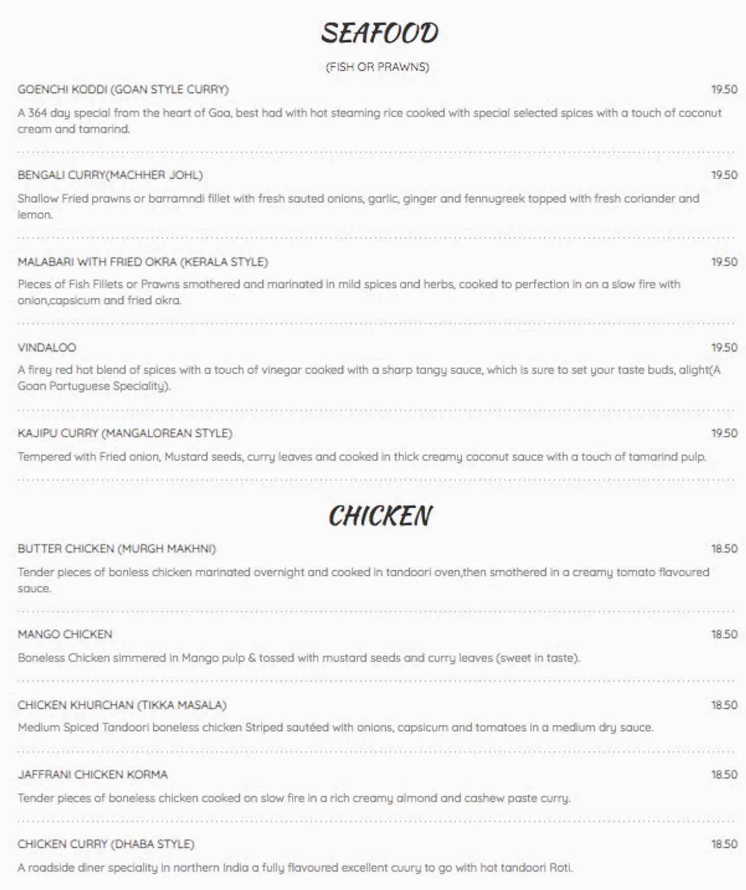 Spices 29 Goan Indian Restaurant menu, page 4