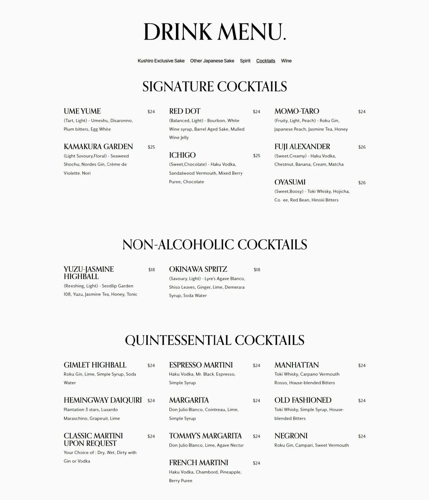 Kushiro Fusion Cuisine menu, page 8