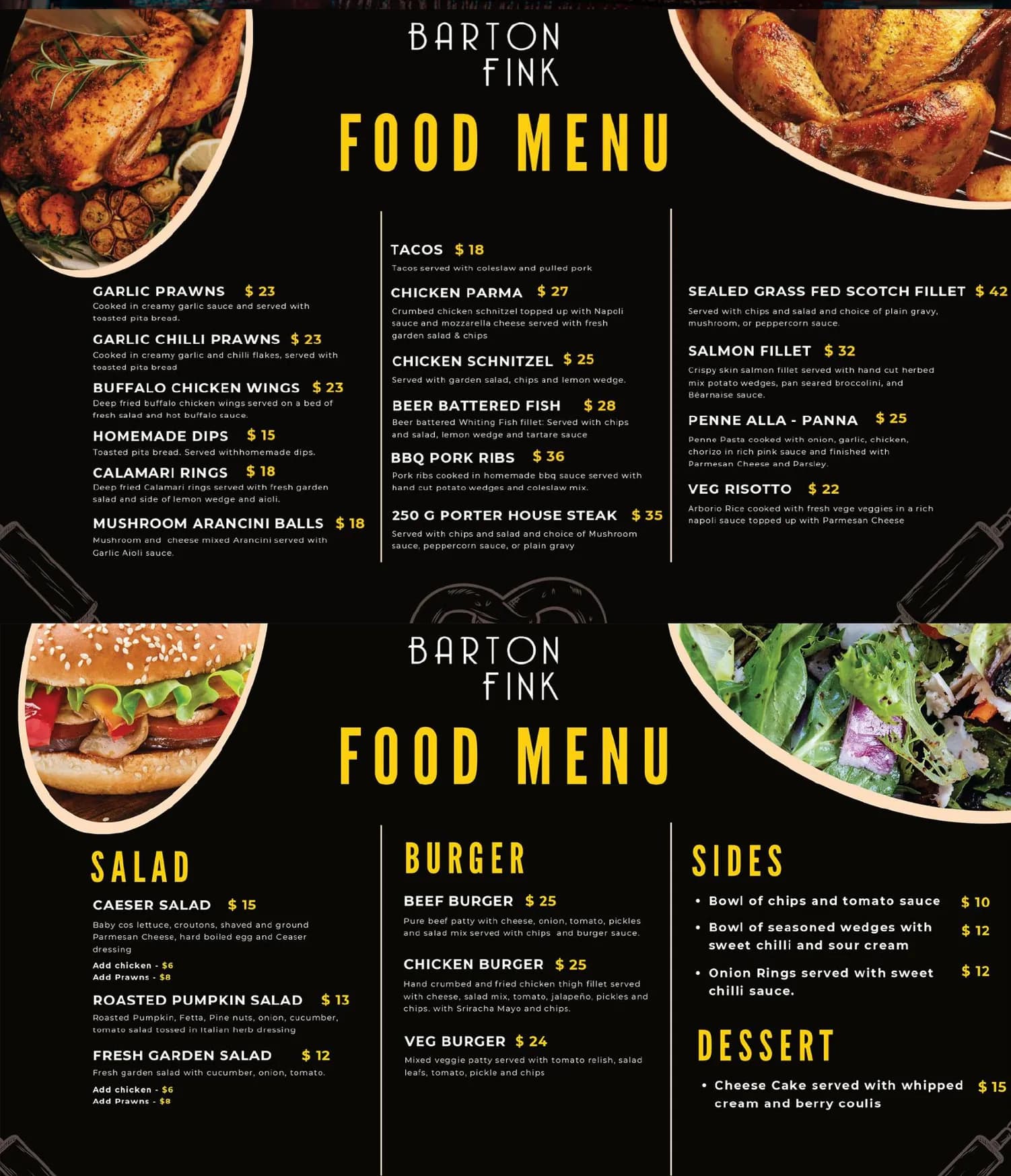 Barton Fink Bar menu, page 1