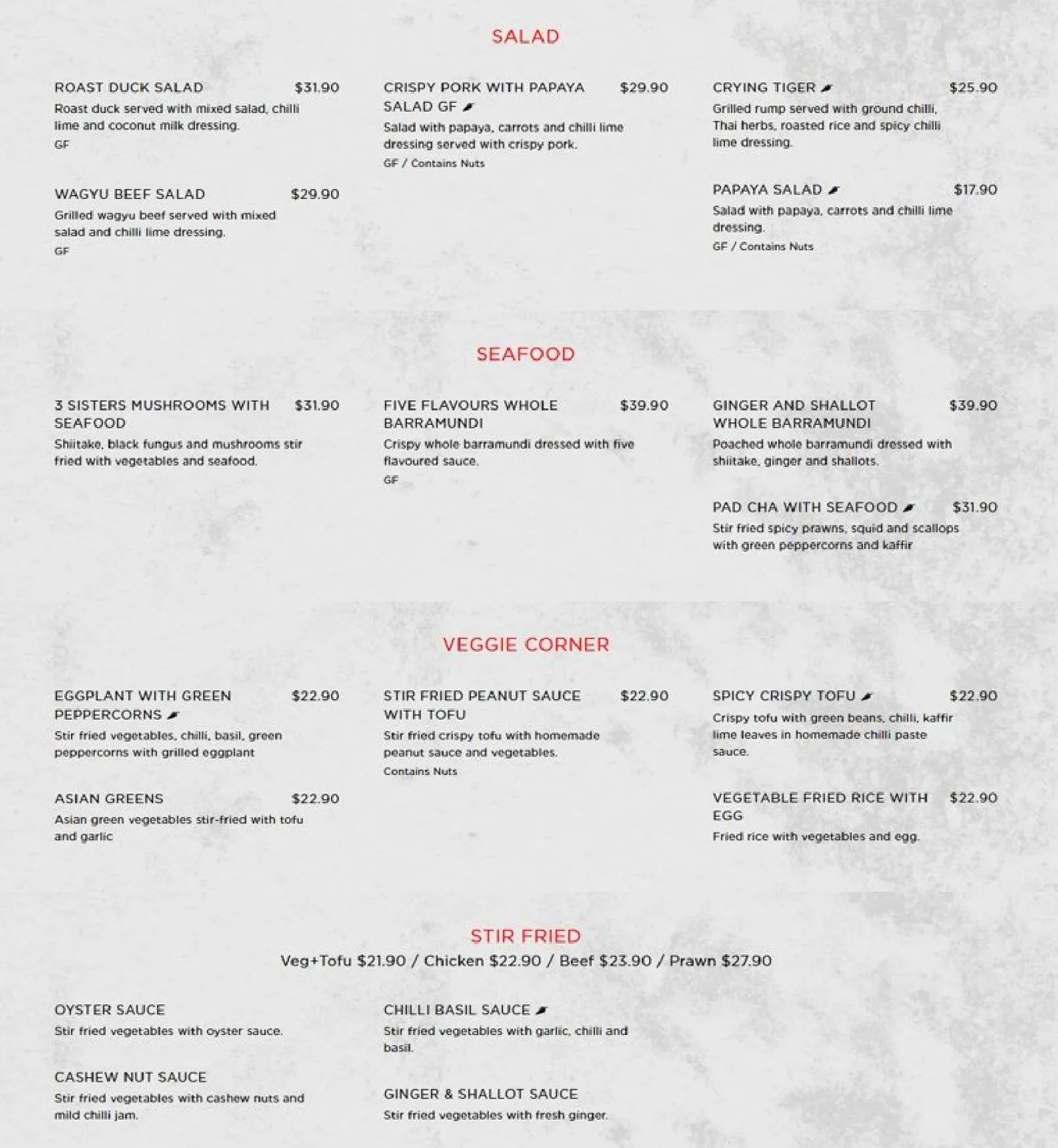 Monkey King Thai Baulkham Hills menu, page 2