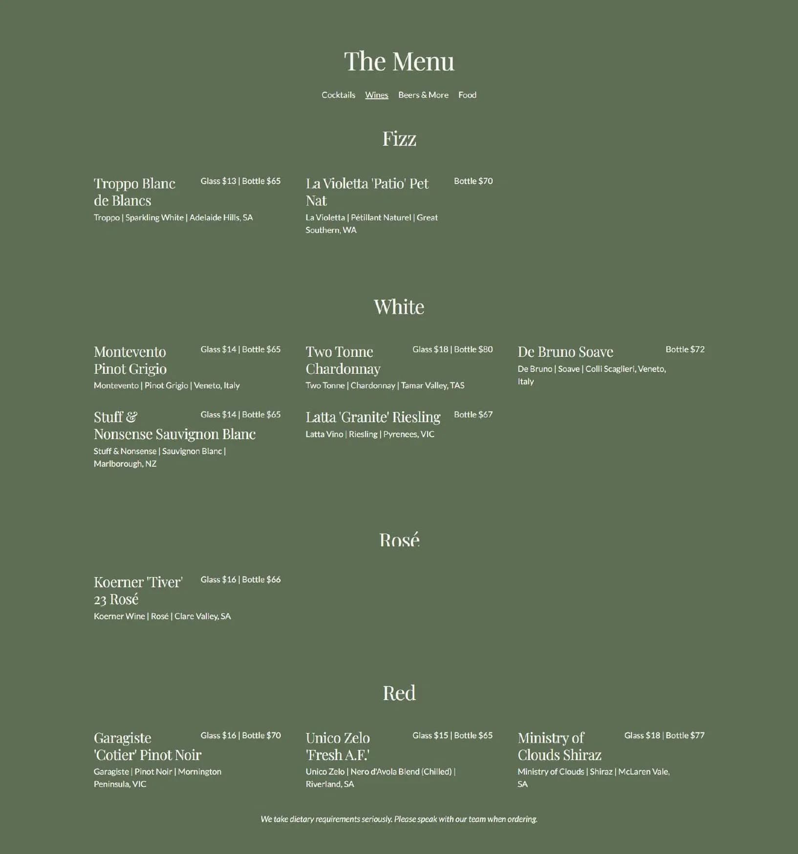 Corbin's Neighbourhood Bar menu, page 2