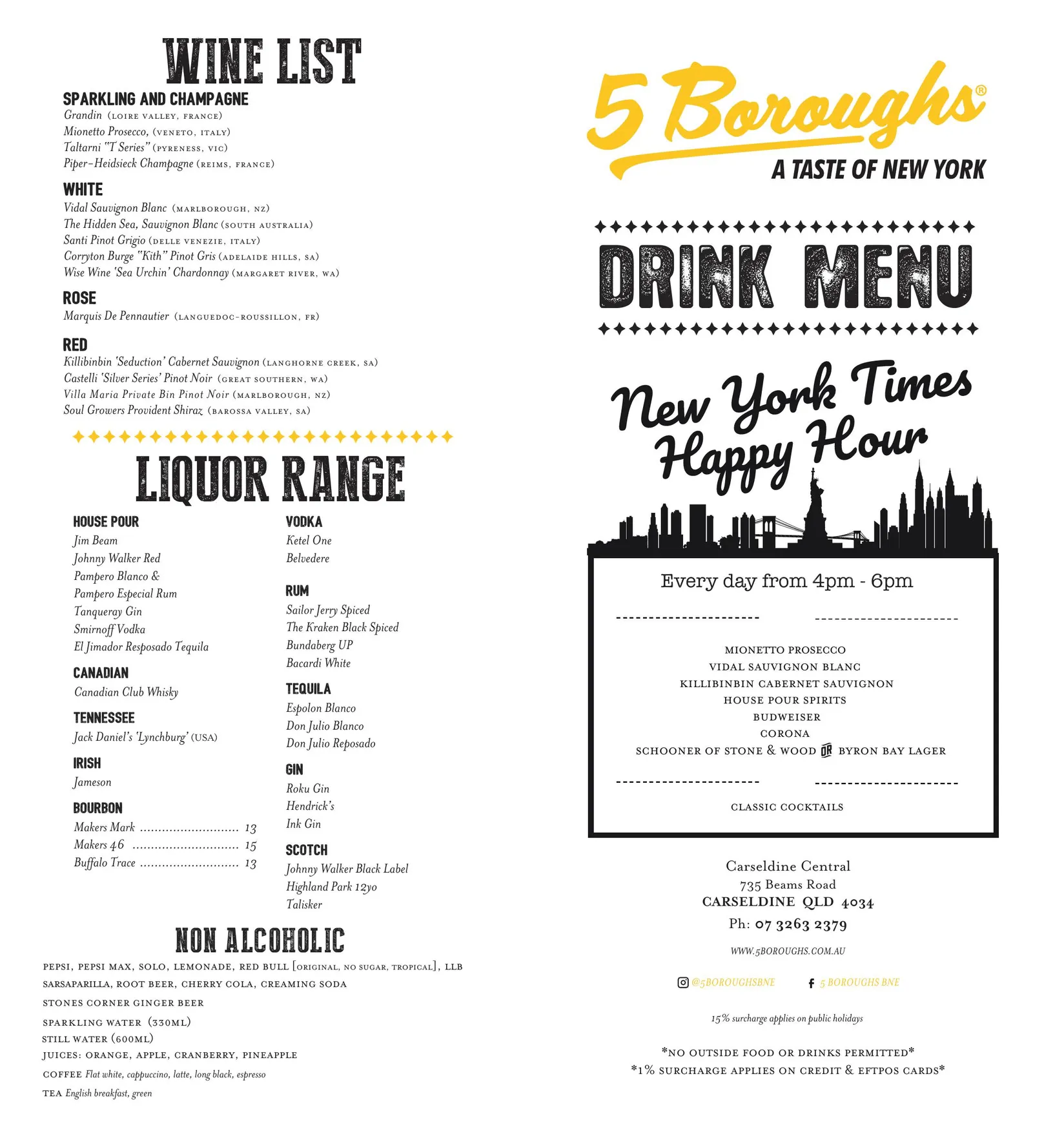 5 Boroughs Carseldine menu, page 1