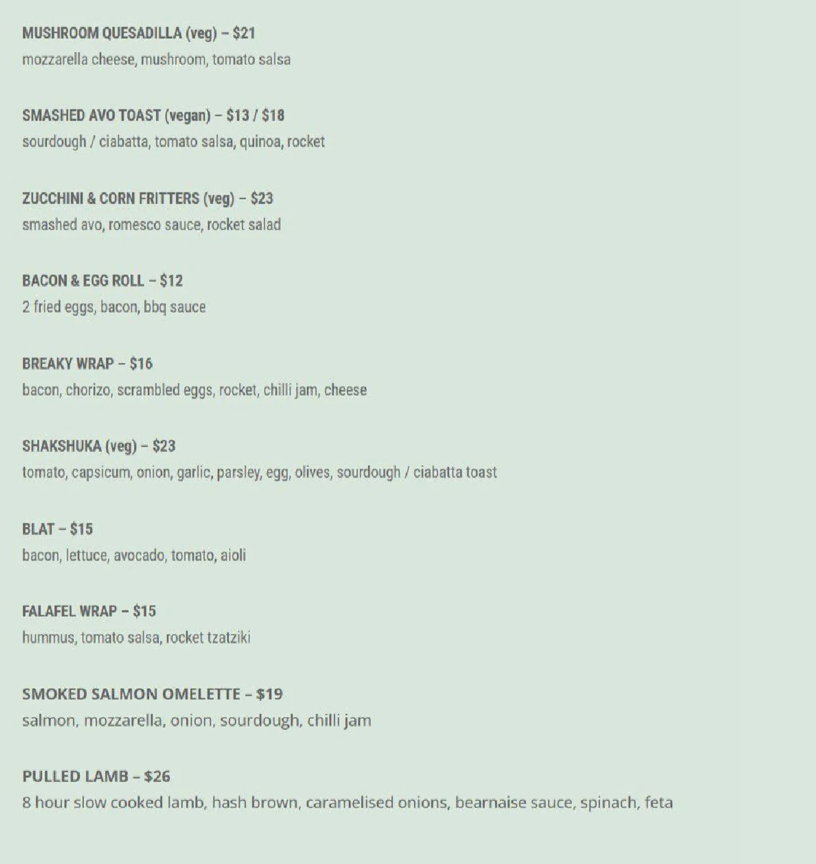 Seven Shores menu, page 3