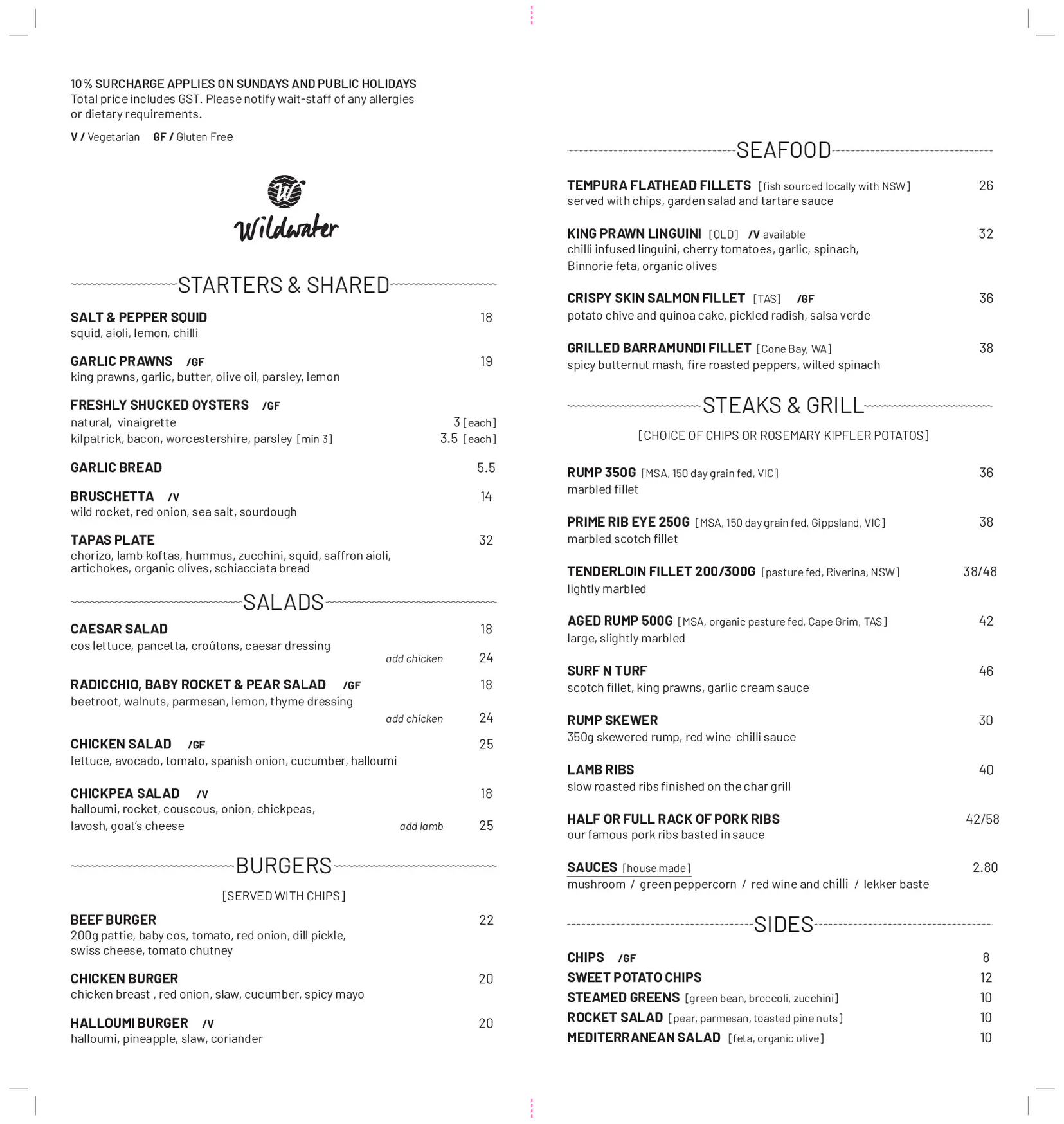 Wildwater Grill menu, page 2