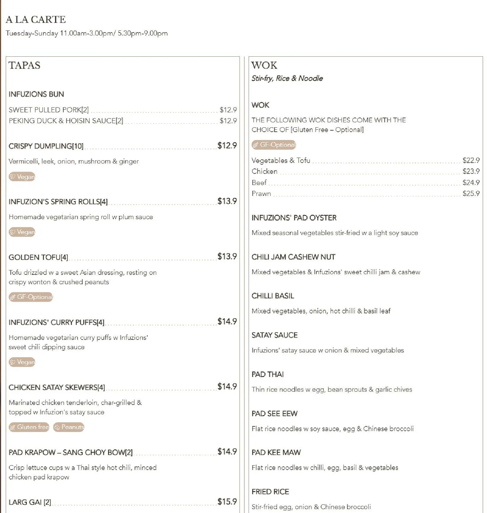 Infuzions Cammeray menu, page 1