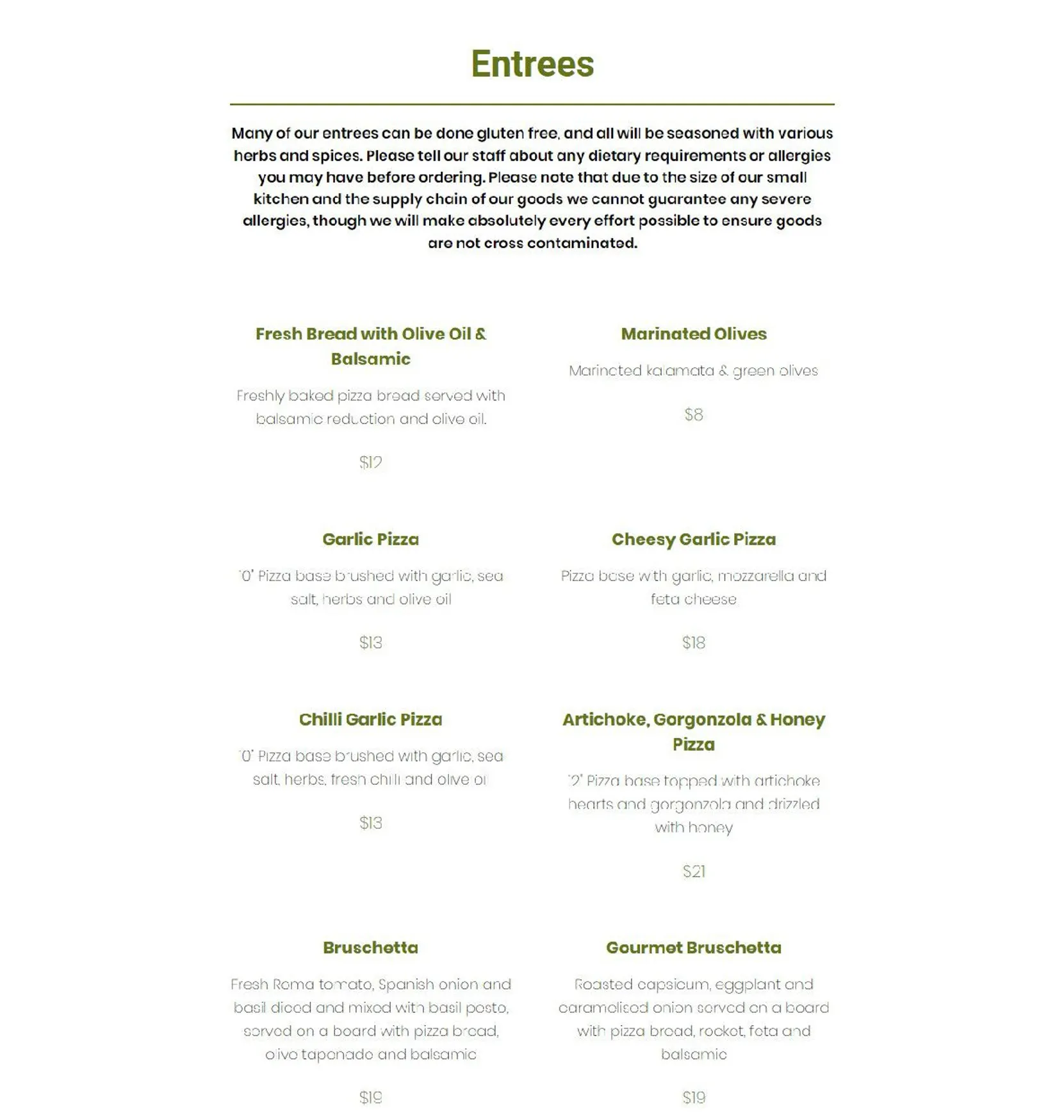 Crento Italian Collaroy menu, page 1