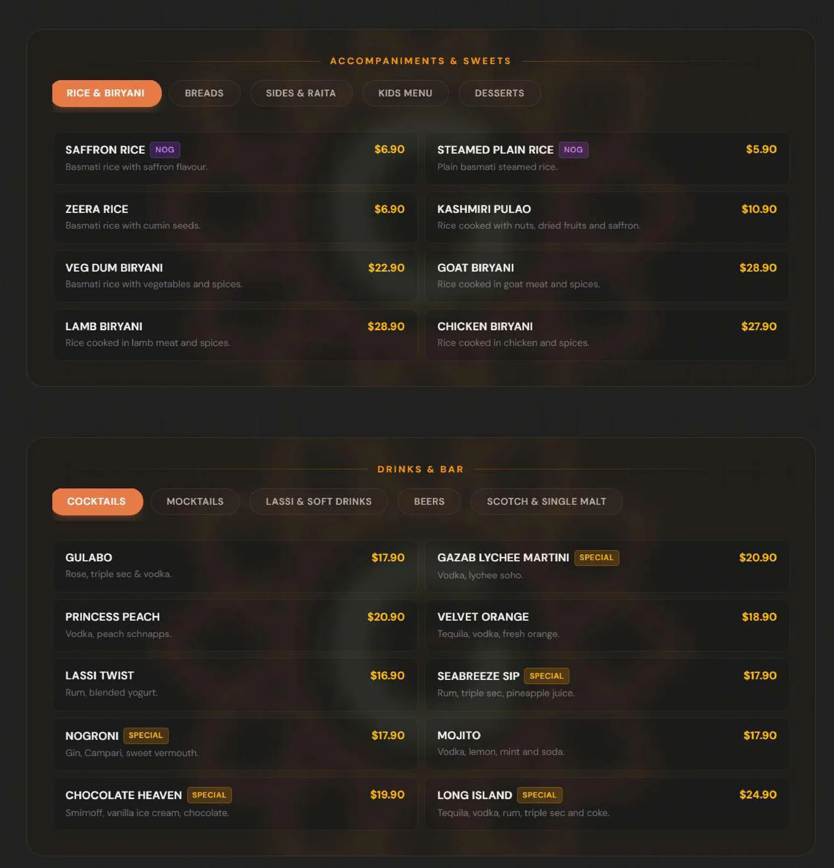 Gazab Indian Restaurant & Bar menu, page 2