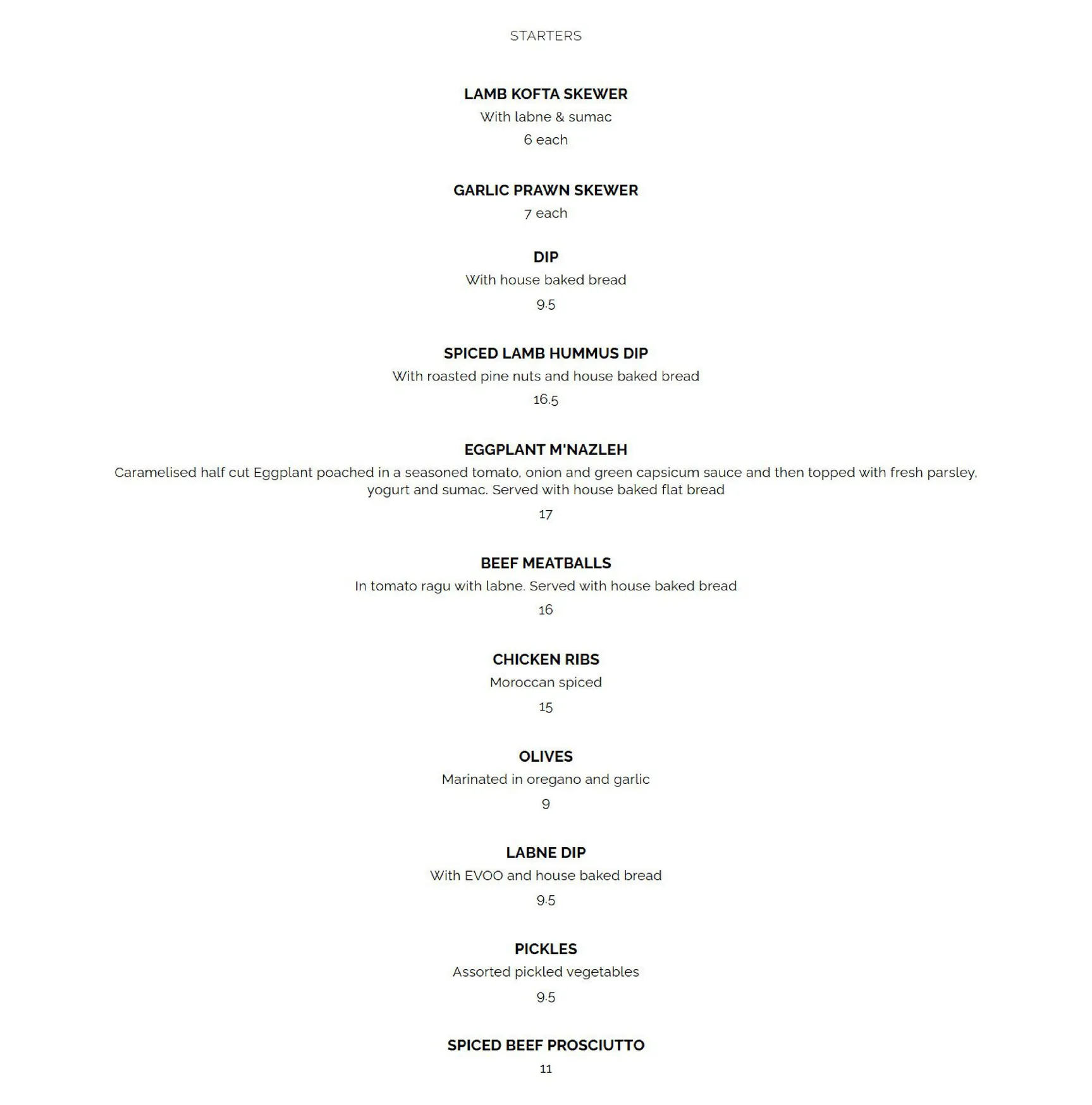 Moor's Head menu, page 1