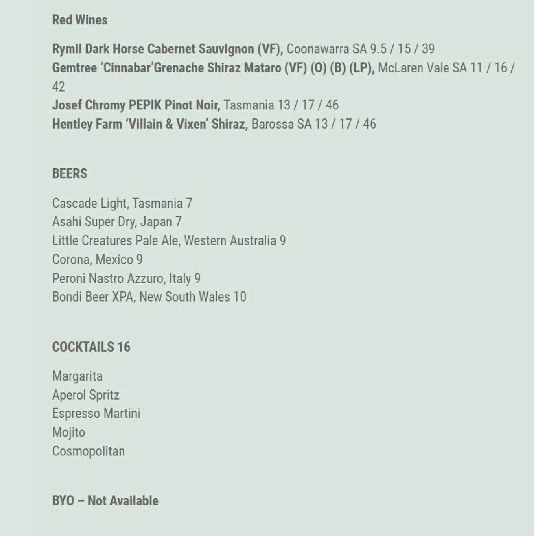 Seven Shores menu, page 6