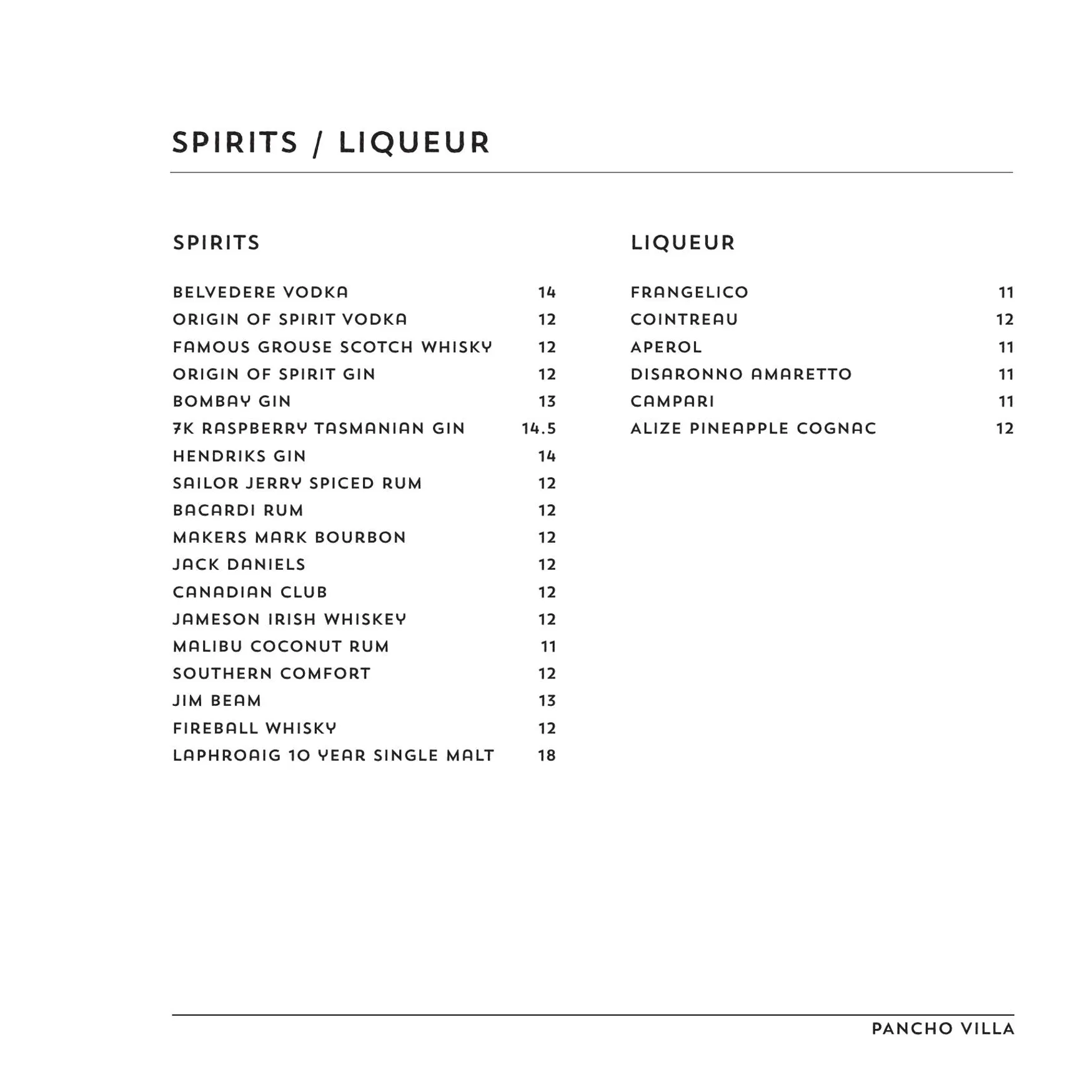 Pancho Villa menu, page 15