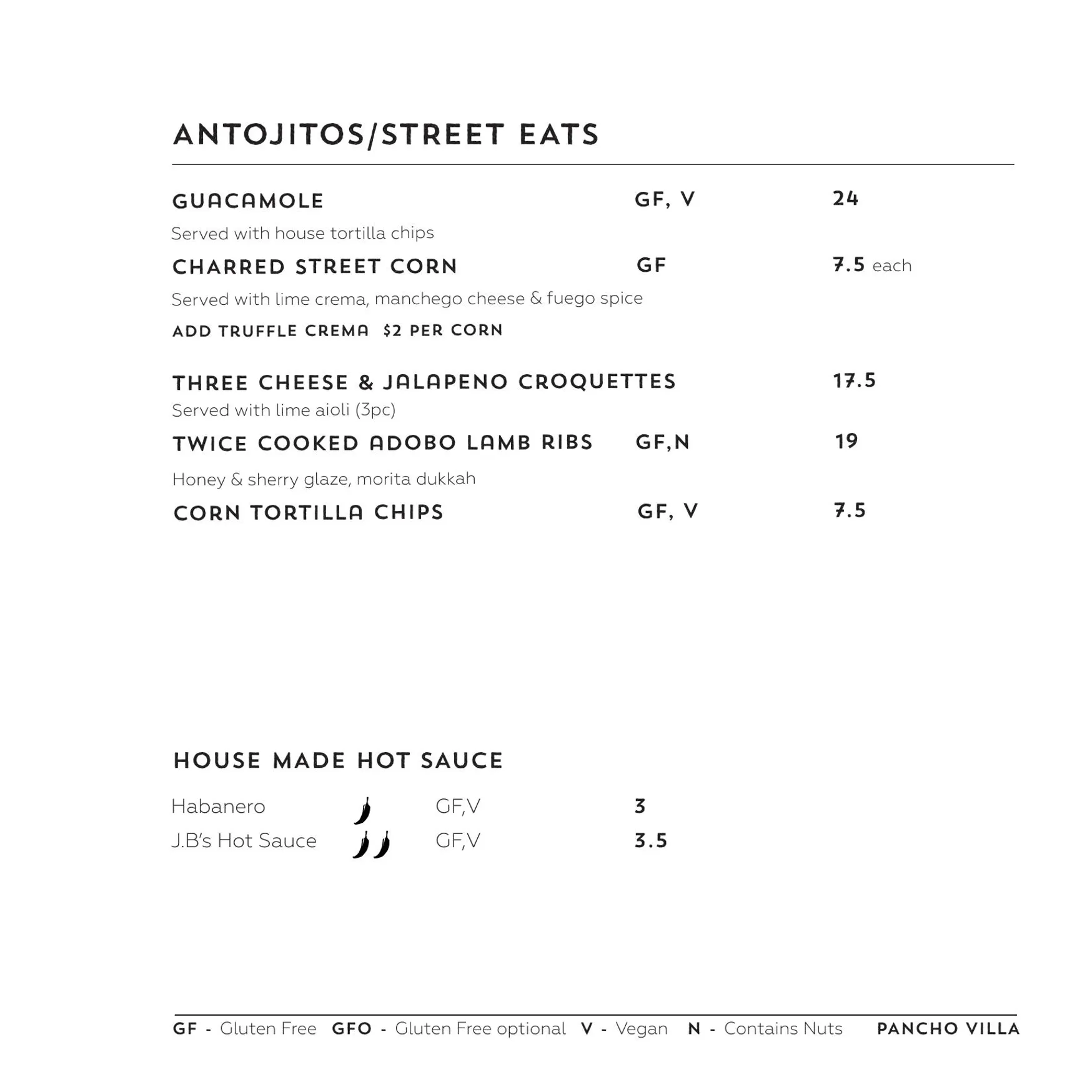 Pancho Villa menu, page 5