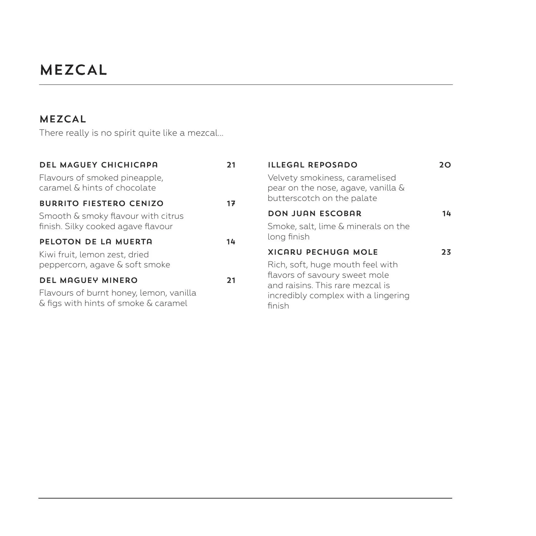 Pancho Villa menu, page 20