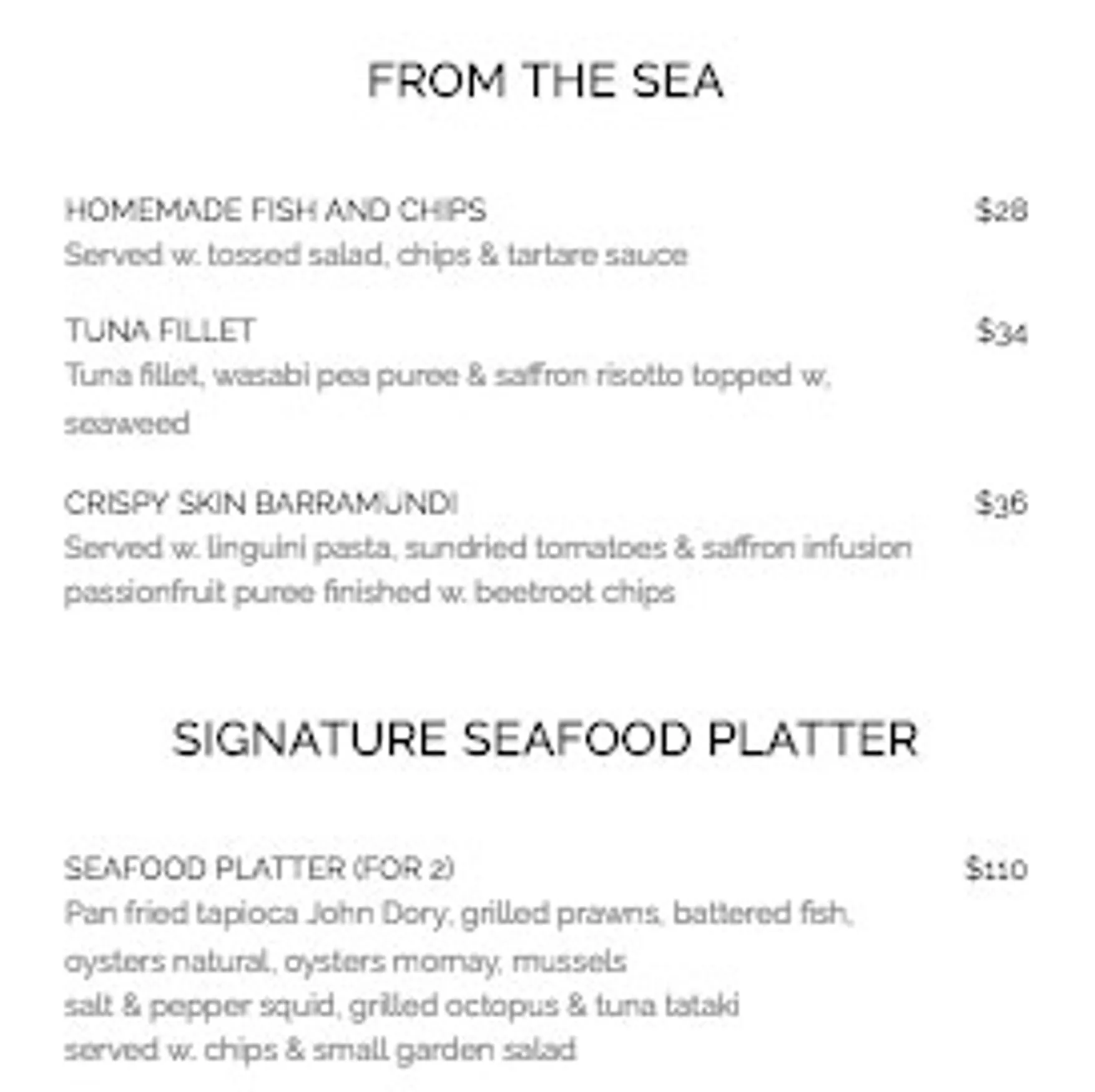 Whitewater menu, page 4