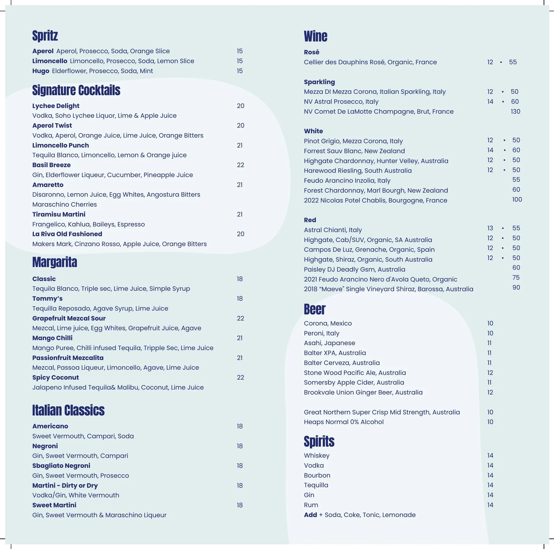 Bar La Riva menu, page 4