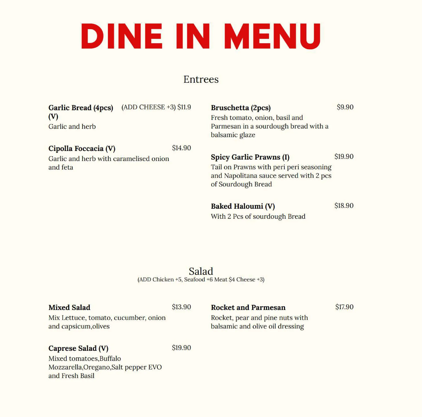Borruso's Crows Nest menu, page 1